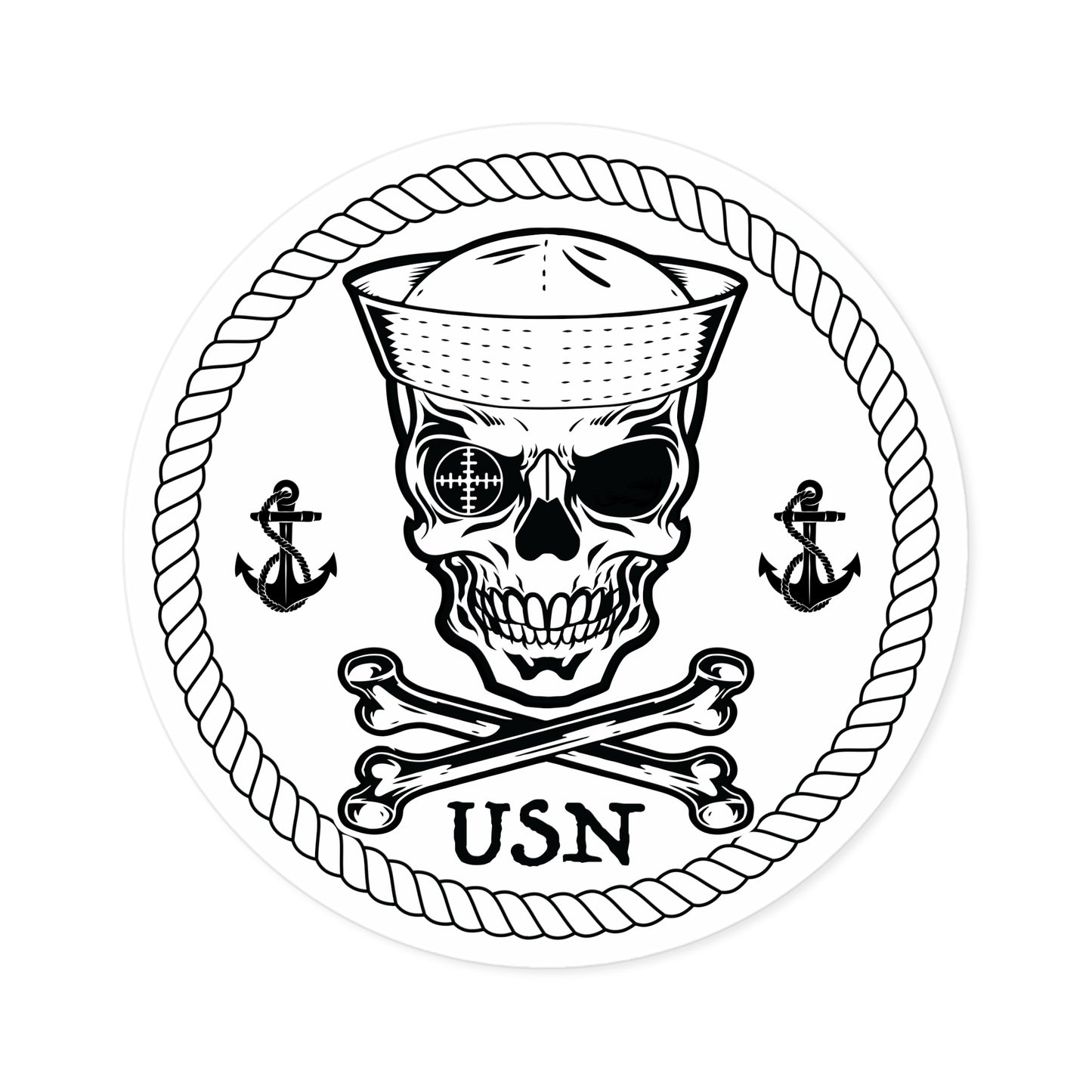 Navy Skull Crossbones Crosshairs Sailor with Anchors Round Stickers