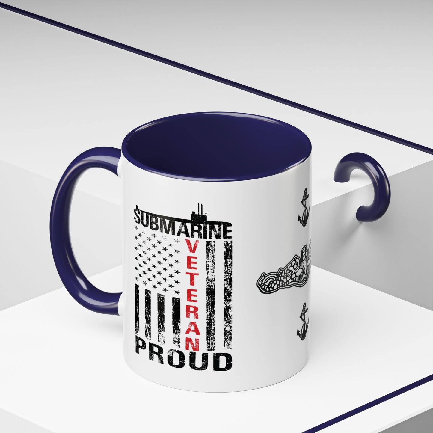United States Navy Submarine Force Veteran Proud Silent Service USA Distressed Flag Accent Coffee Mugs