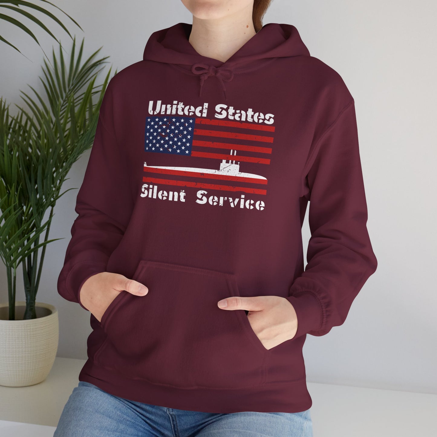 United States Submarine Silent Service Distressed USA Flag Unisex Heavy Blend™ Hooded Sweatshirt