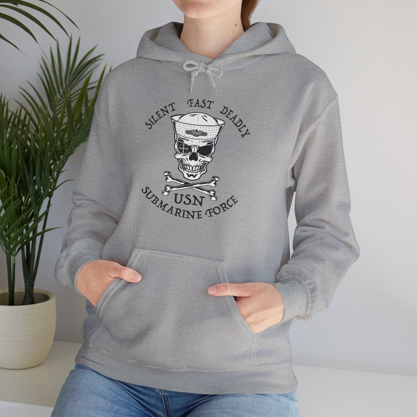 U.S. Submarine Force Silent Fast Skull Crossbones Sailor with Dolphins Unisex Heavy Blend™ Hooded Sweatshirt