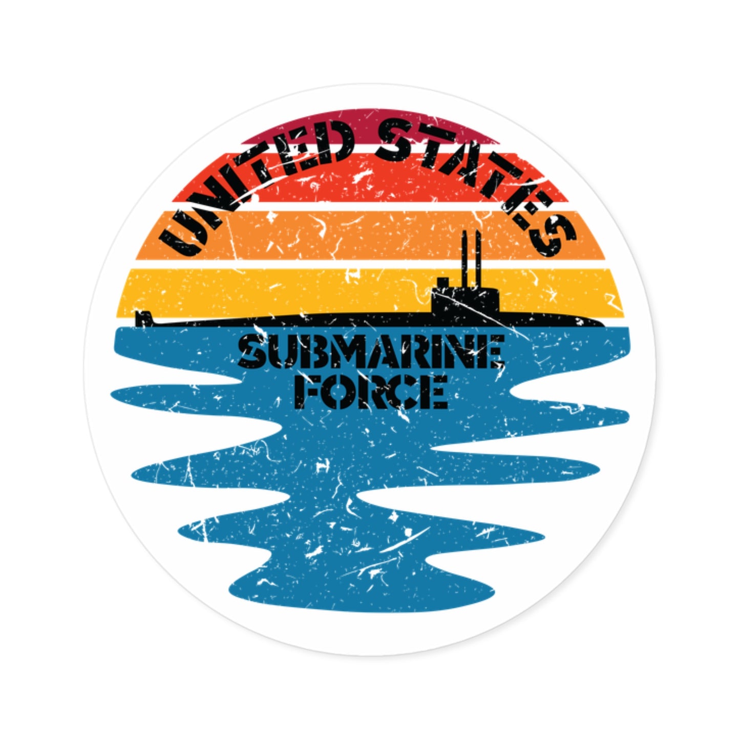 Sunset United States Submarine Force Distressed Half Moon Round Sticker