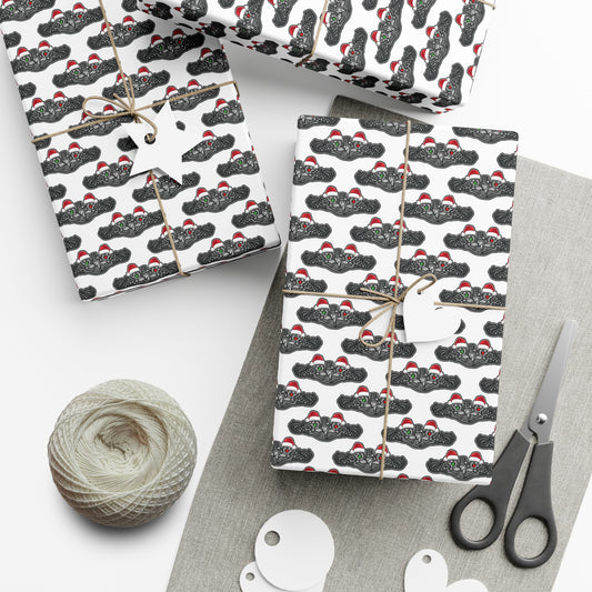 United States Navy Submarine Force Silver Enlisted Dolphins Christmas Hats with Red and Green Eyes White Gift Wrap Papers