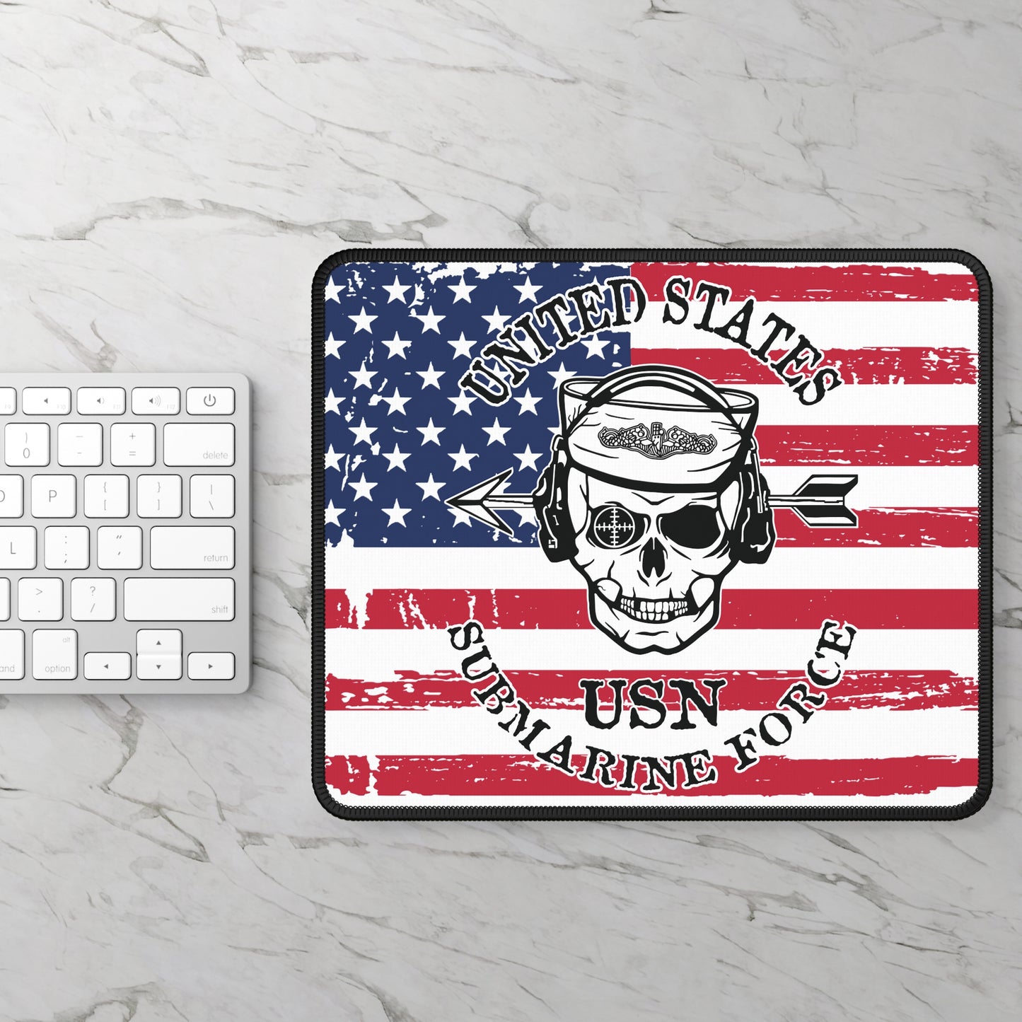 United States Submarine Force Sailor Skull Headphones with Navy Dolphins Gaming Mouse Pad