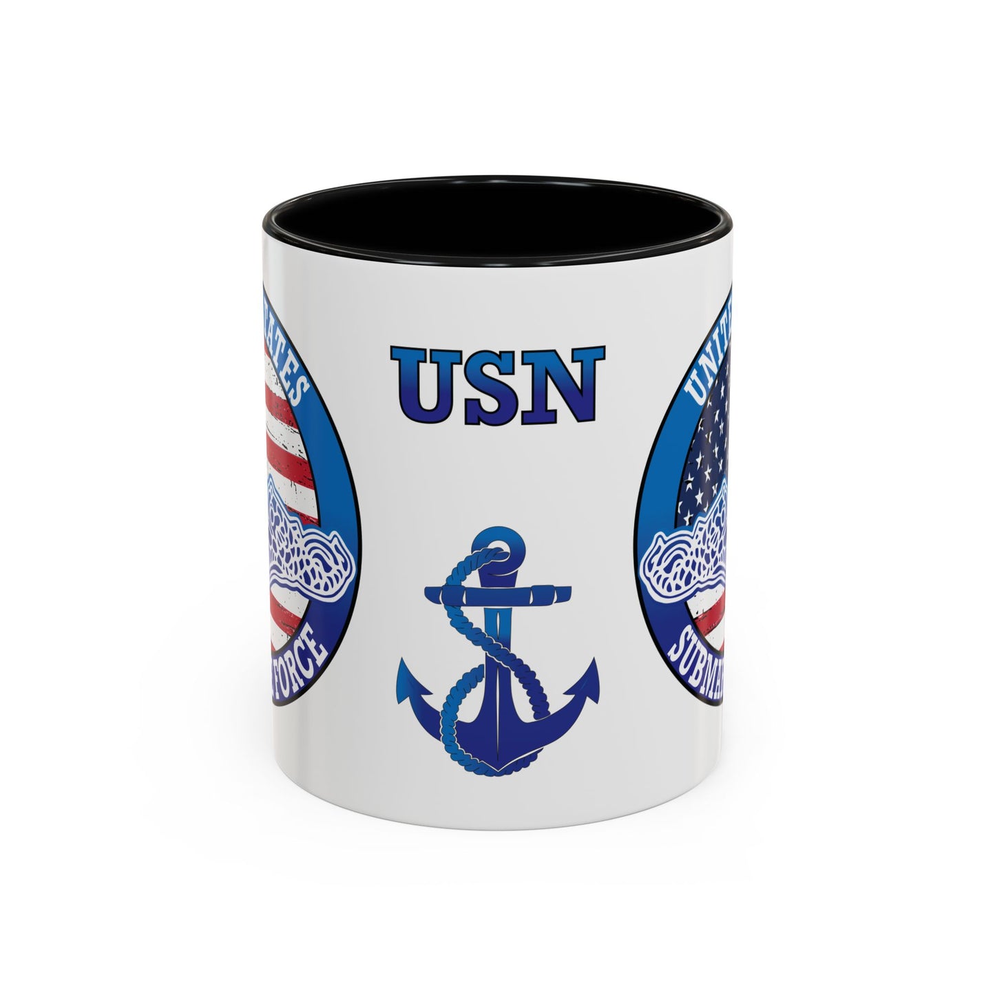 United States Navy Submarine Force Silent Service White Dolphins on American Flag Accent Coffee Mugs