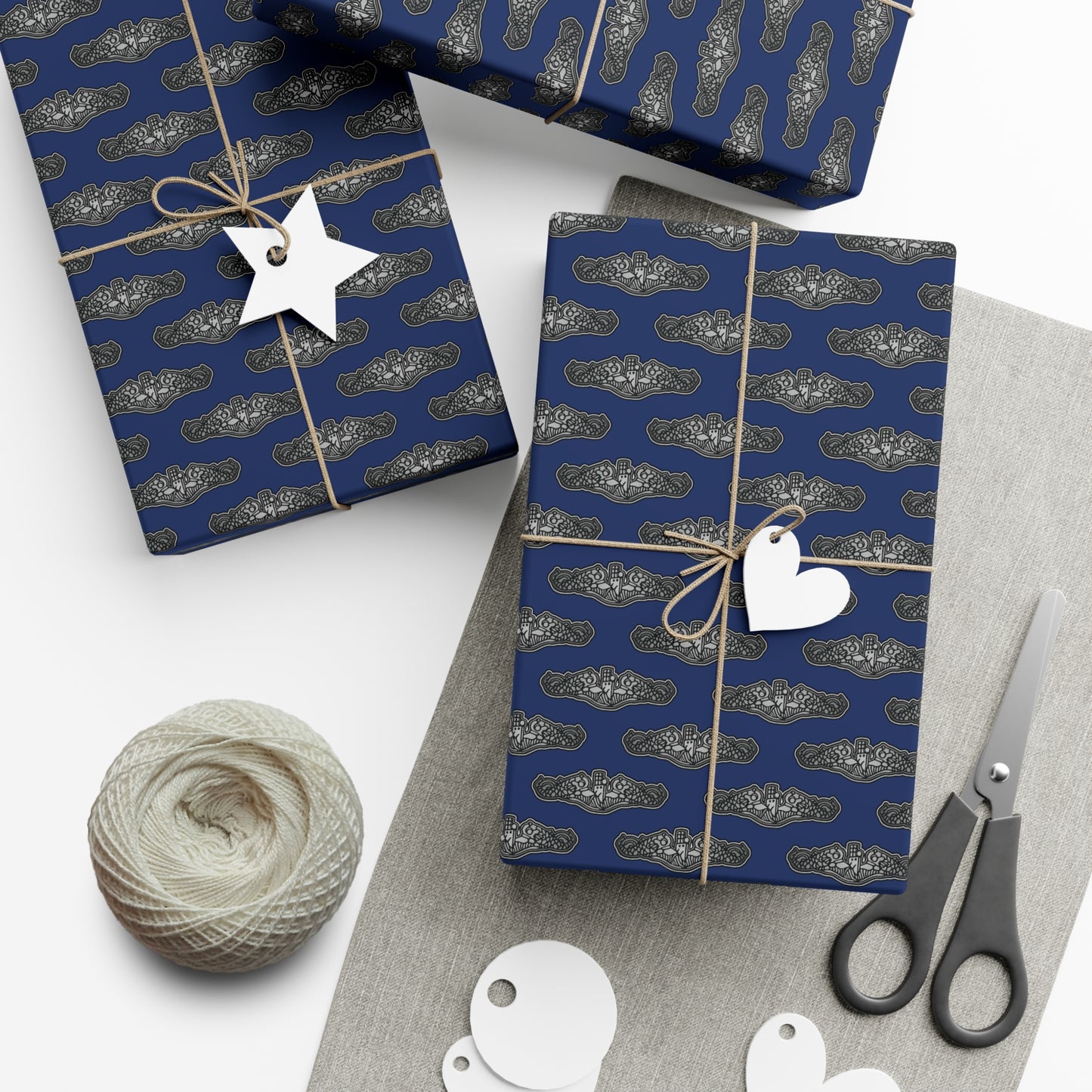 United States Navy Submarine Force Silent Service Silver Enlisted Dolphins Blue Gift Wrap Papers