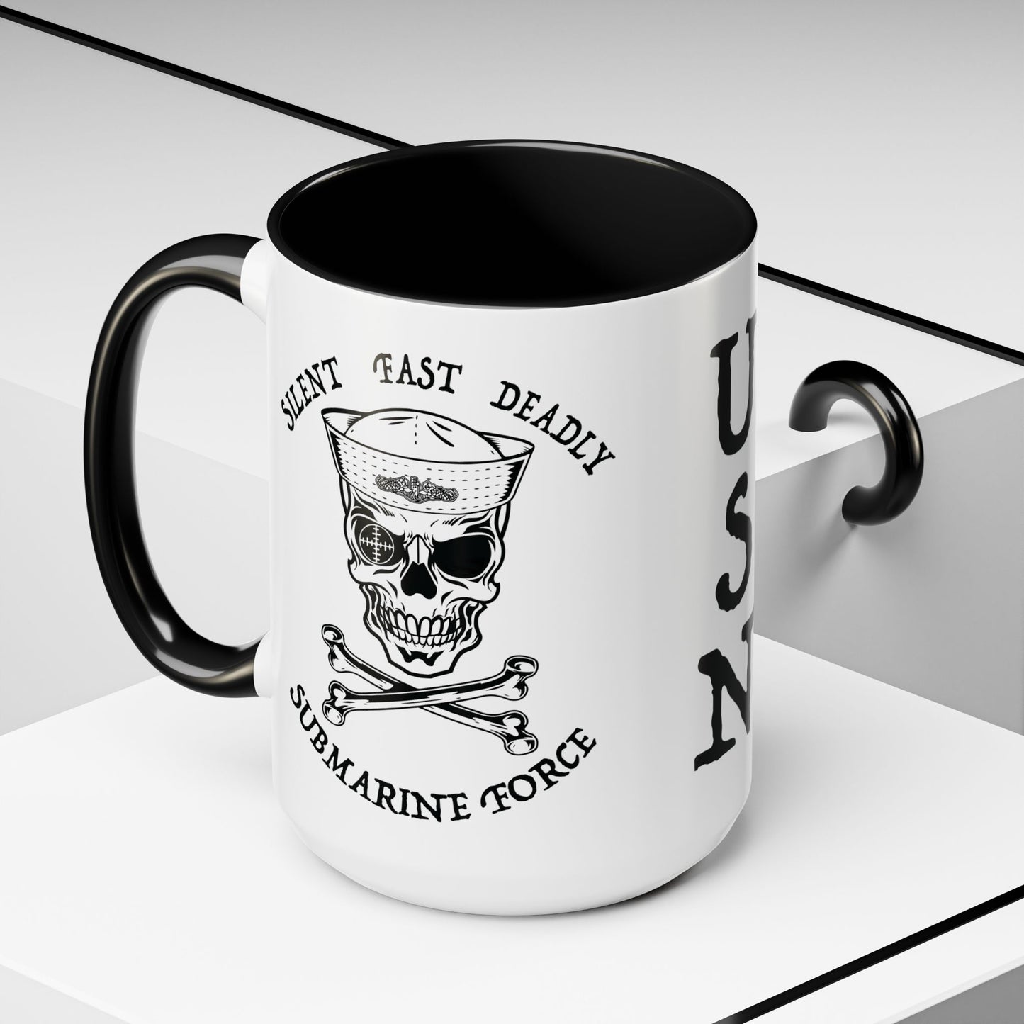 USN Submarine Force Silent Fast Deadly Skull & Crossbones Sailor Accent Coffee Mugs