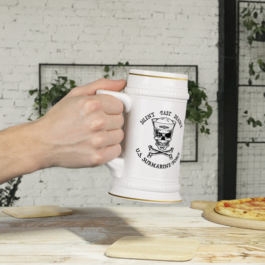 US Navy Submarine Force Skull & Crossbones Sailor Silent Fast Deadly USN Dolphins Drinking Stein Mug