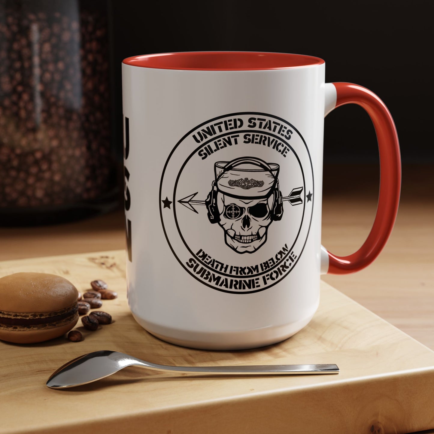US Navy Submarine Force Silent Service Death From Below Sailor Skull Accent Coffee Mug