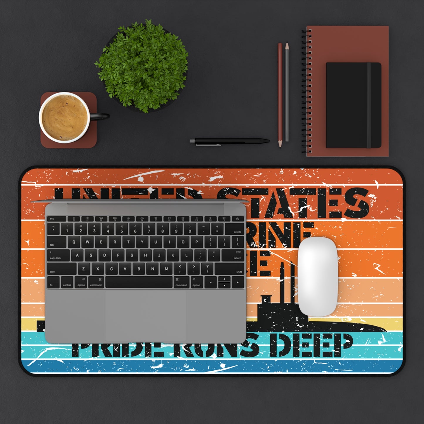 Sunset United States Submarine Force Pride Runs Deep Distressed Retro Vintage Desk Mat