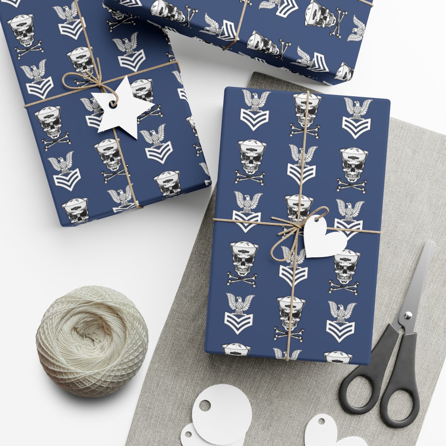 United States Navy FCPO Skull Crossbones First Class Sailor with Naval Dolphins Blue Gift Wrap Papers