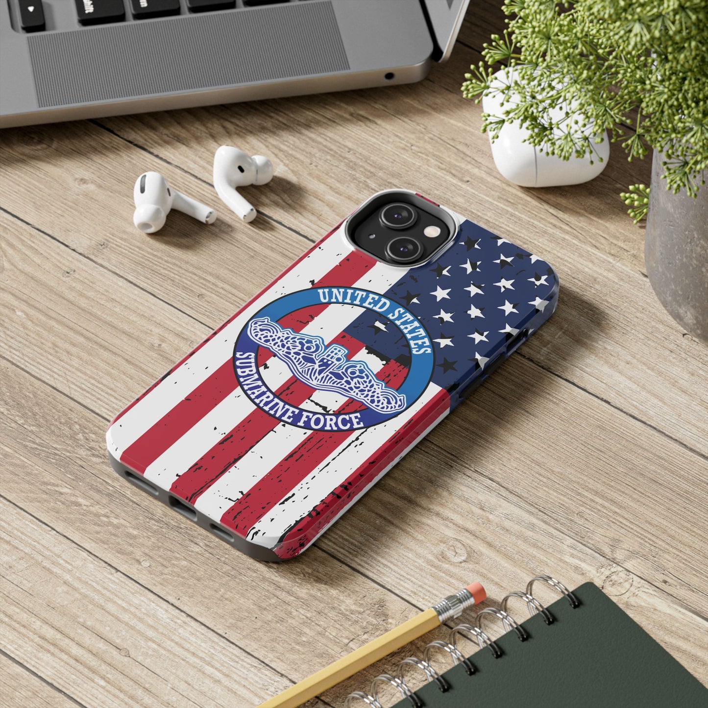 United States Submarine Force Silent Service White Dolphins on American Flag Tough iPhone Case
