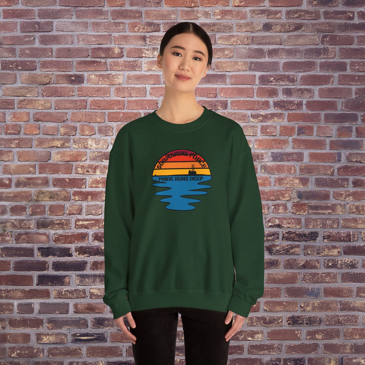 Sunset United States Navy Submarine Force Pride Runs Deep Vintage Mk2 Unisex Heavy Blend™ Crewneck Sweatshirt