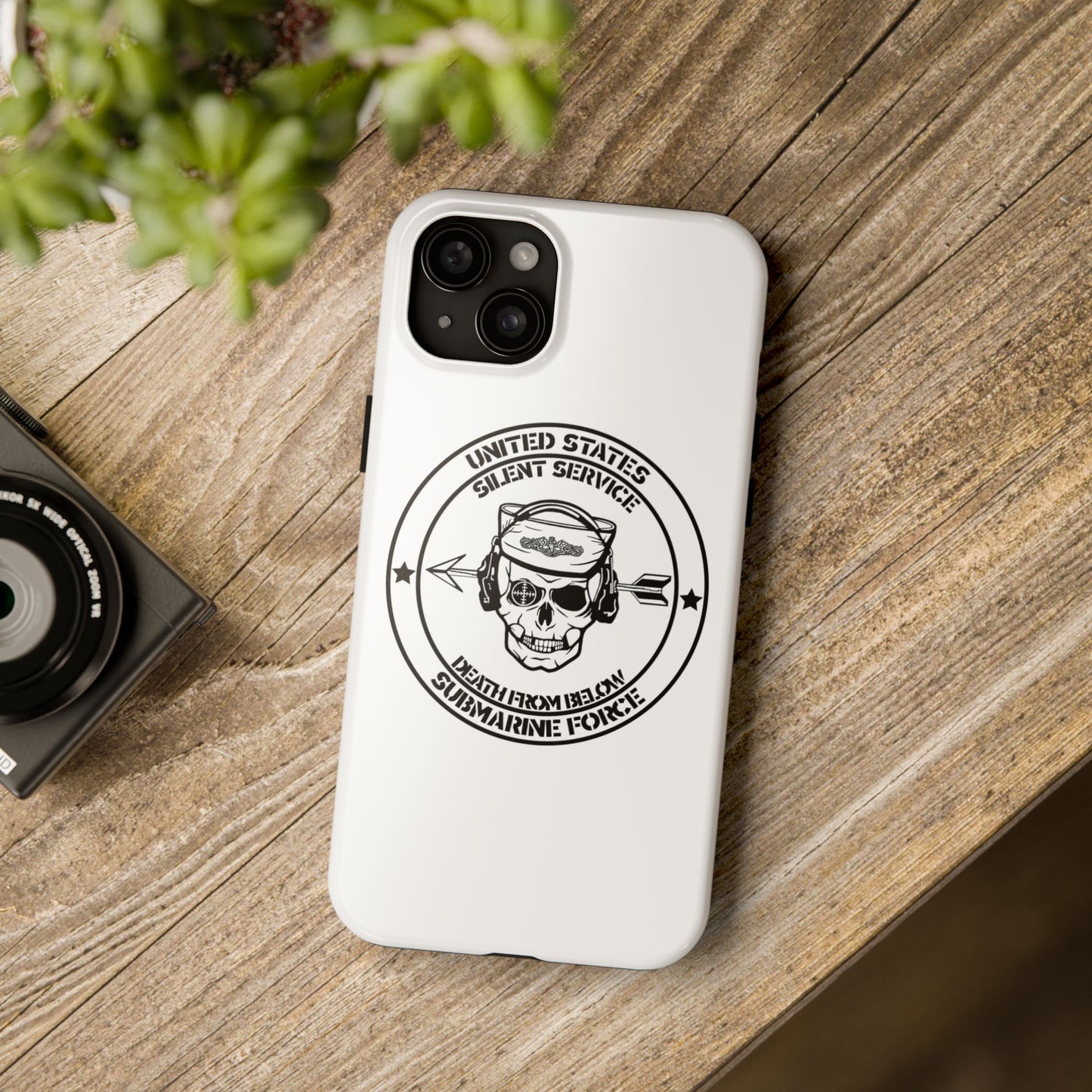 U.S. Submarine Force Silent Service Death From Below Sailor Skull Tough White iPhone Case