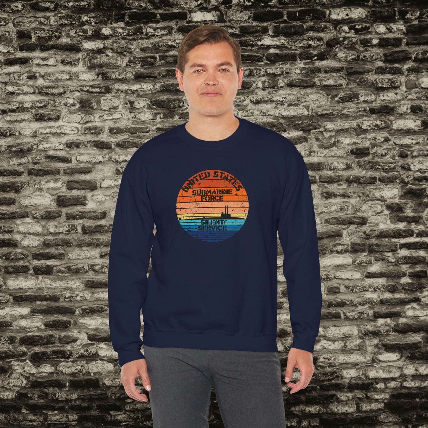 Sunset United States Navy Submarine Force Silent Service Distressed Vintage Unisex Heavy Blend™ Crewneck Sweatshirt