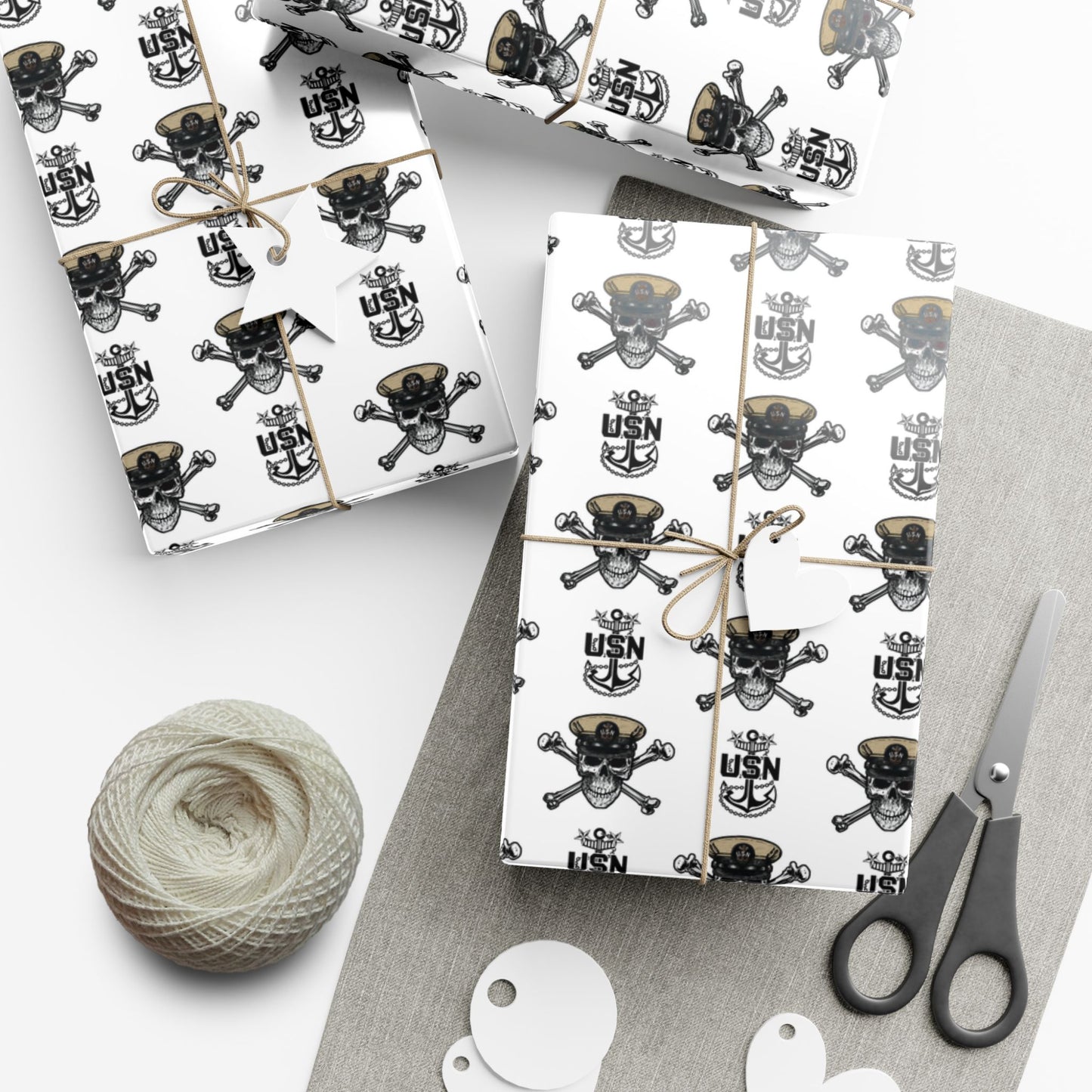 US Navy MCPO Master Chief Skull & Crossbones with Anchors White Gift Wrap Papers
