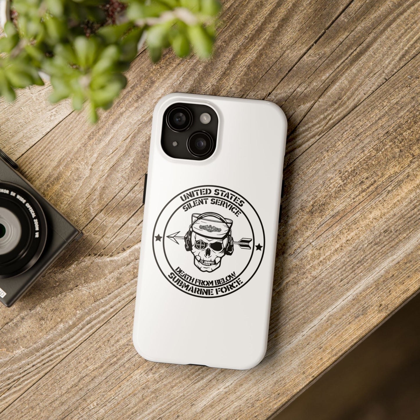 U.S. Submarine Force Silent Service Death From Below Sailor Skull Tough White iPhone Case