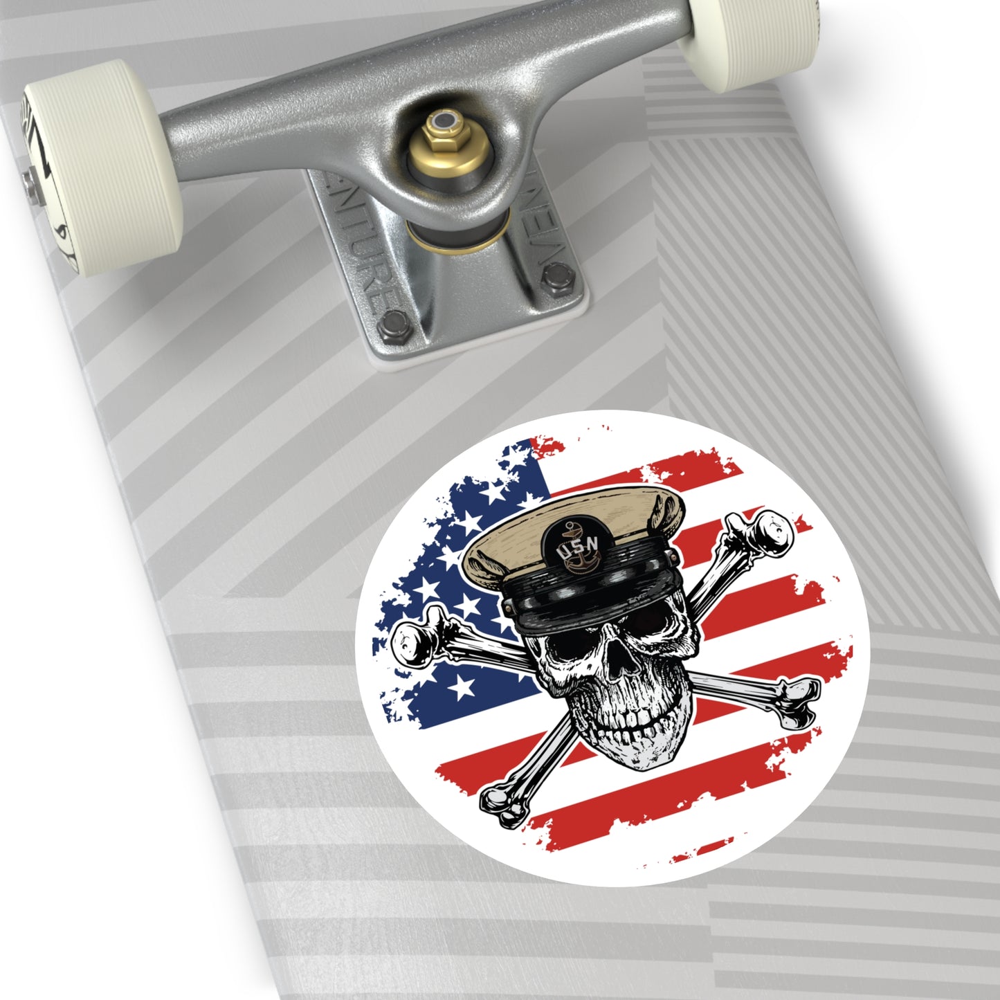 Naval Chief CPO Skull & Crossbones on American Flag Round Sticker