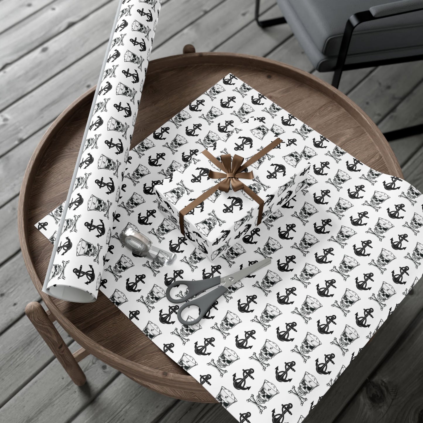 US Navy Sailor Skull Crossbones with Crosshairs and Anchors White Gift Wrap Papers