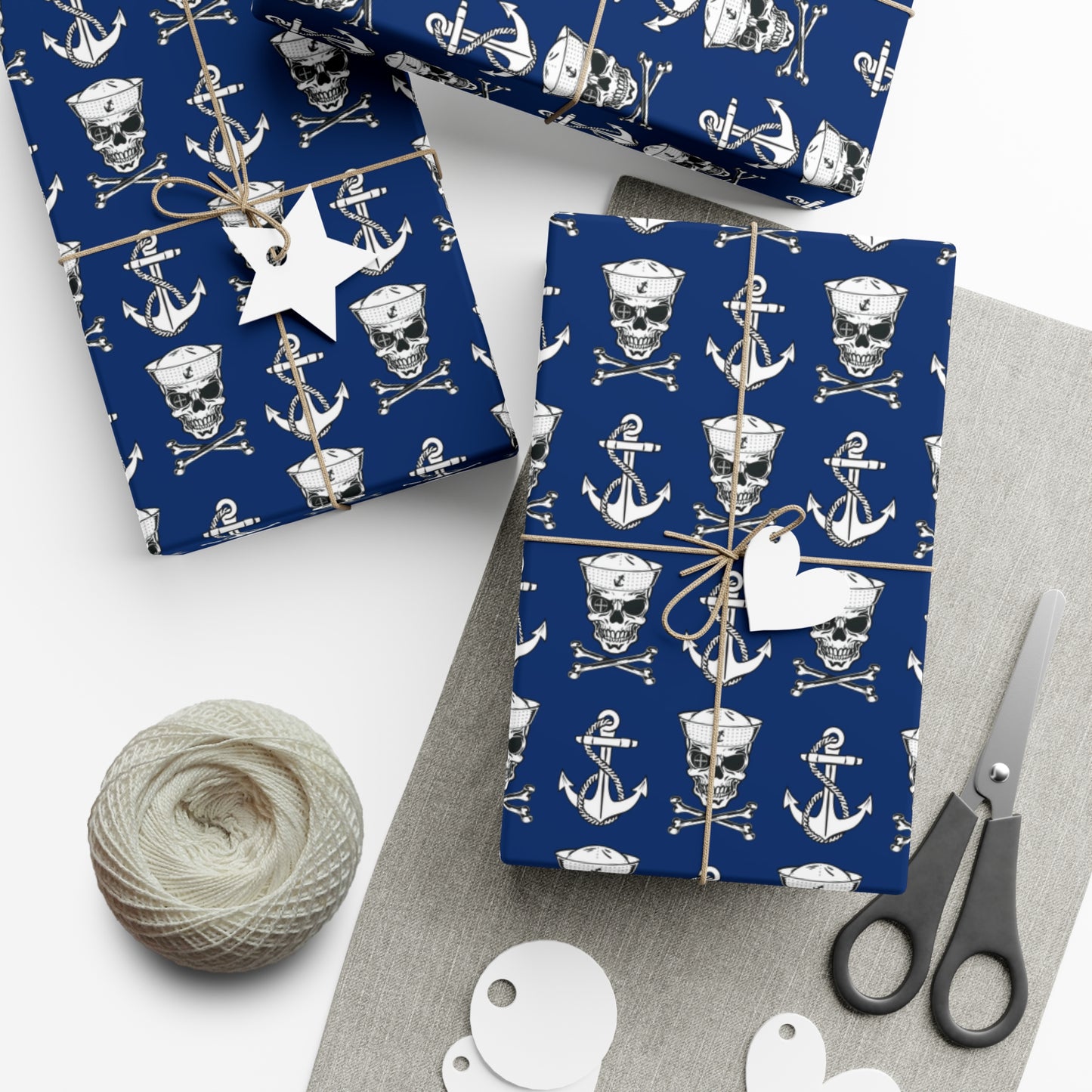 US Navy Sailor Skull Crossbones and Anchors Blue Gift Wrap Papers