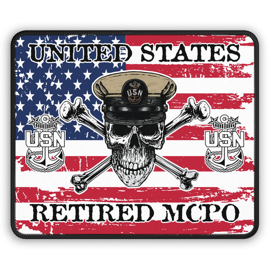 United States Retired MCPO Skull Crossbones Master Chief with Distressed American Flag Gaming Mouse Pad