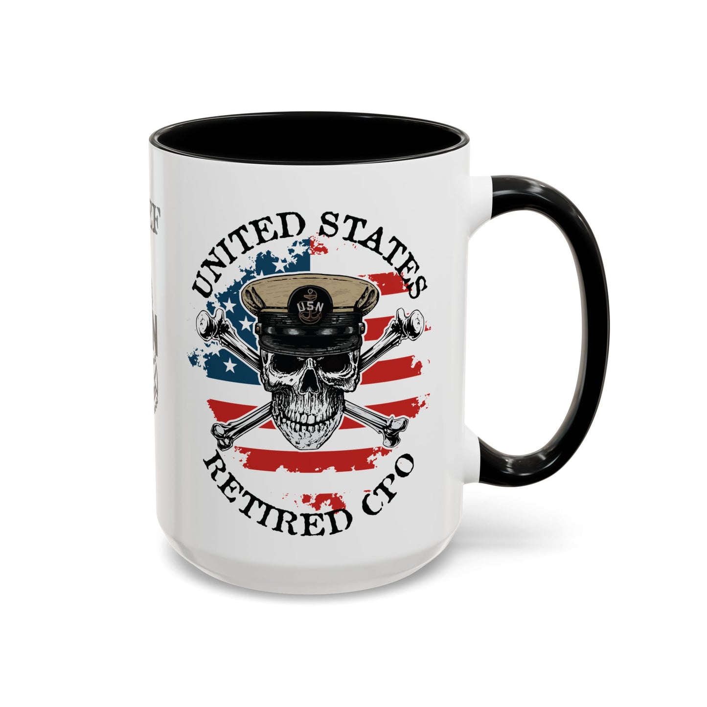 United States Navy Retired CPO Skull Crossbones Chief Petty Officer Anchor with Distressed USA Flag Accent Coffee Mugs