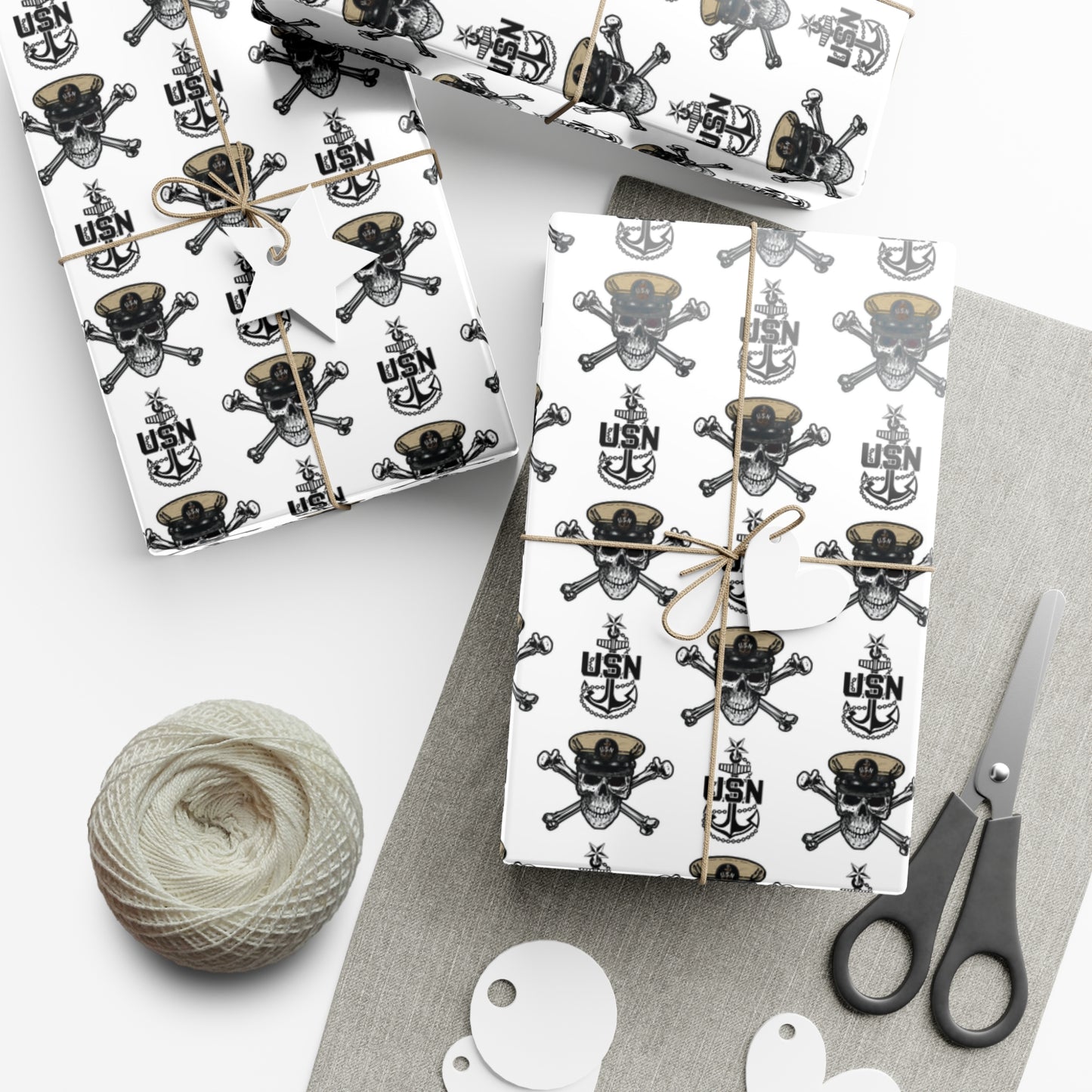 United States Navy Senior Chief Skull & Crossbones with SCPO Anchors White Gift Wrap Papers
