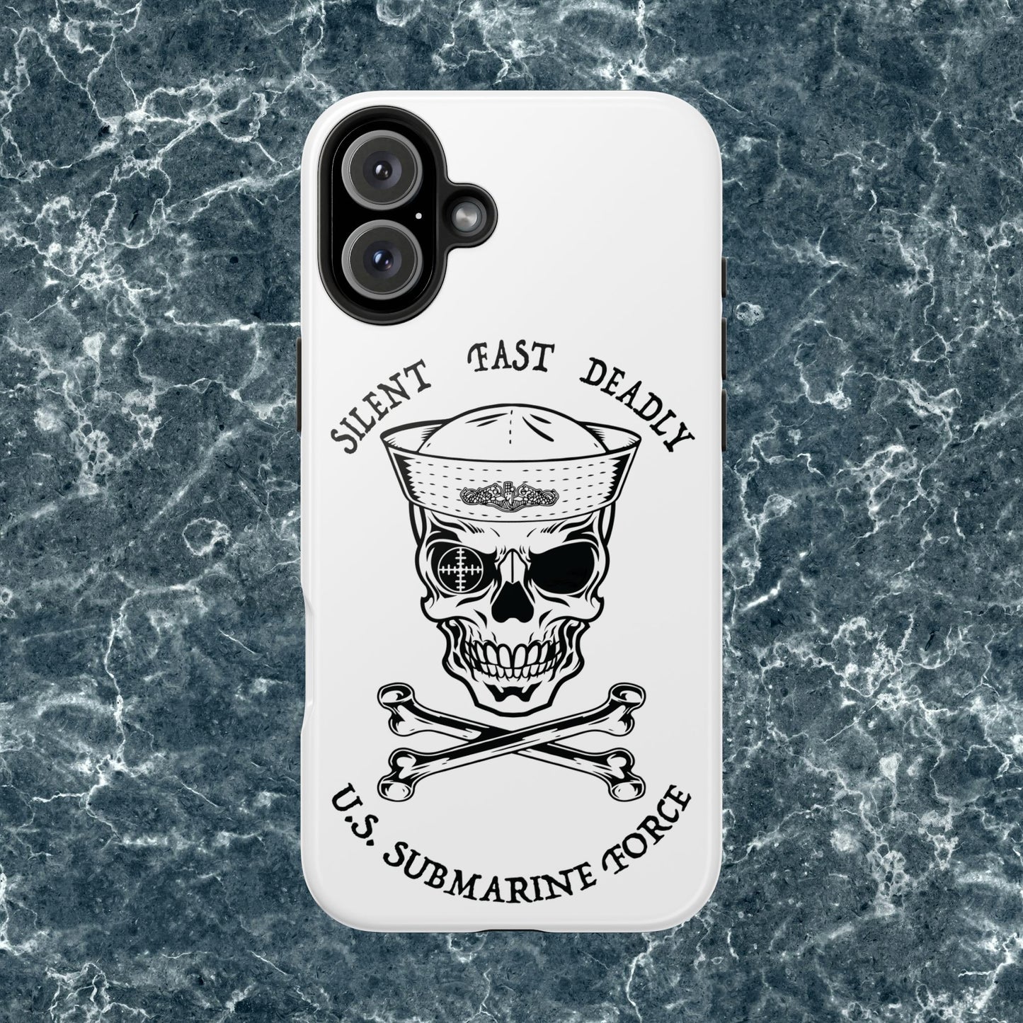 U.S. Submarine Force Skull & Crossbones Sailor with Dolphins White Tough iPhone Case
