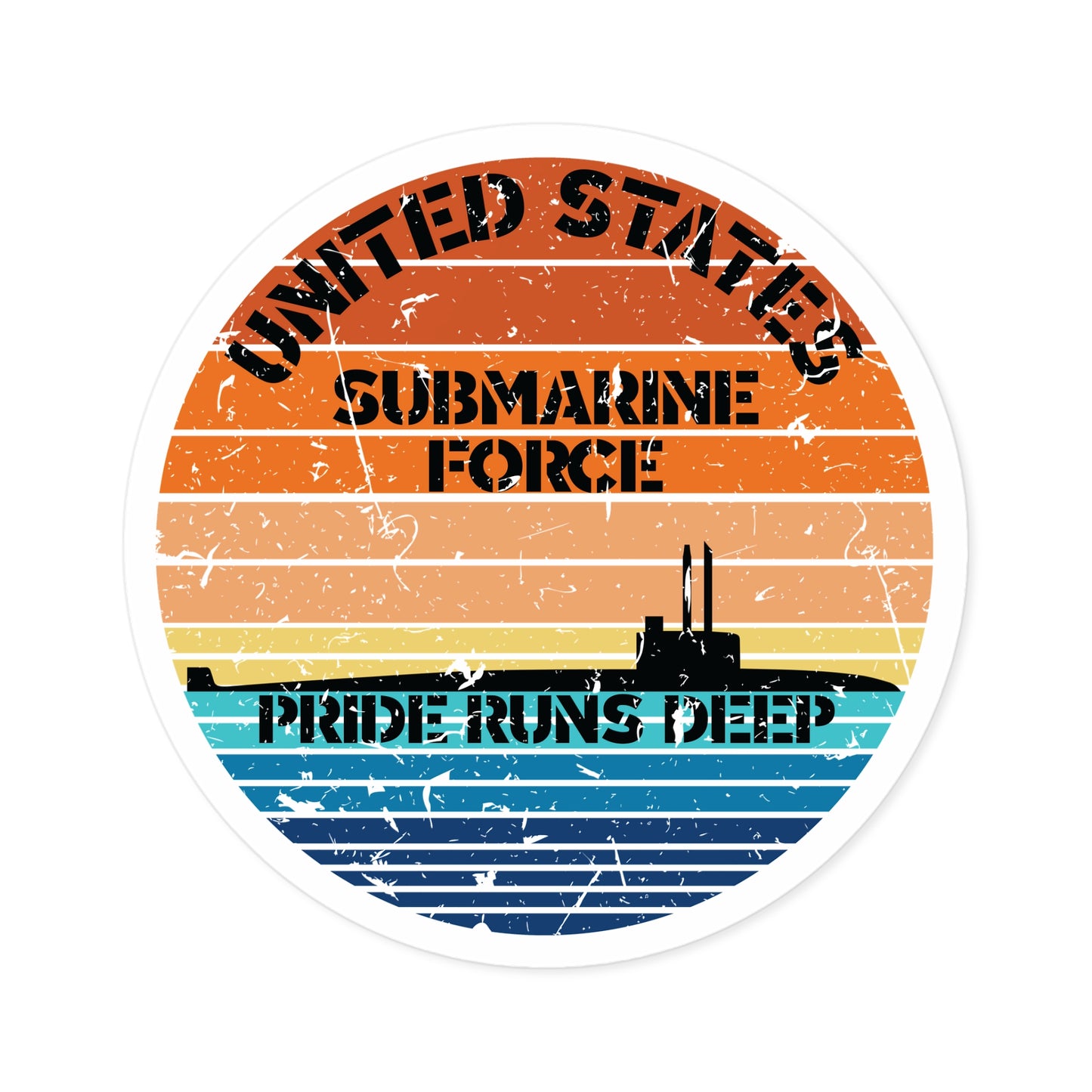 Sunset United States Submarine Force Pride Runs Deep Round Stickers, IndoorOutdoor
