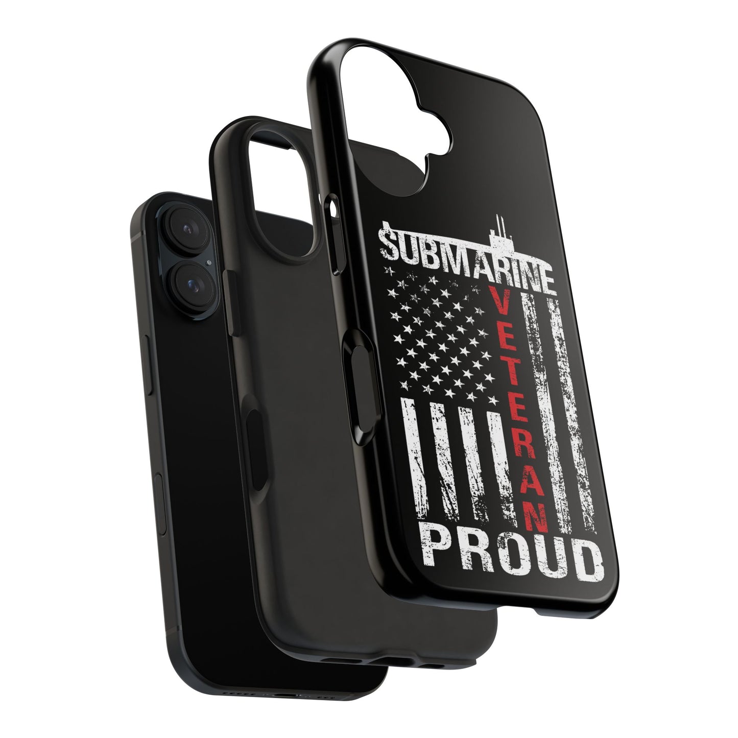 U.S. Submarine Veteran Proud Distressed White USA Flag Black Tough iPhone Case