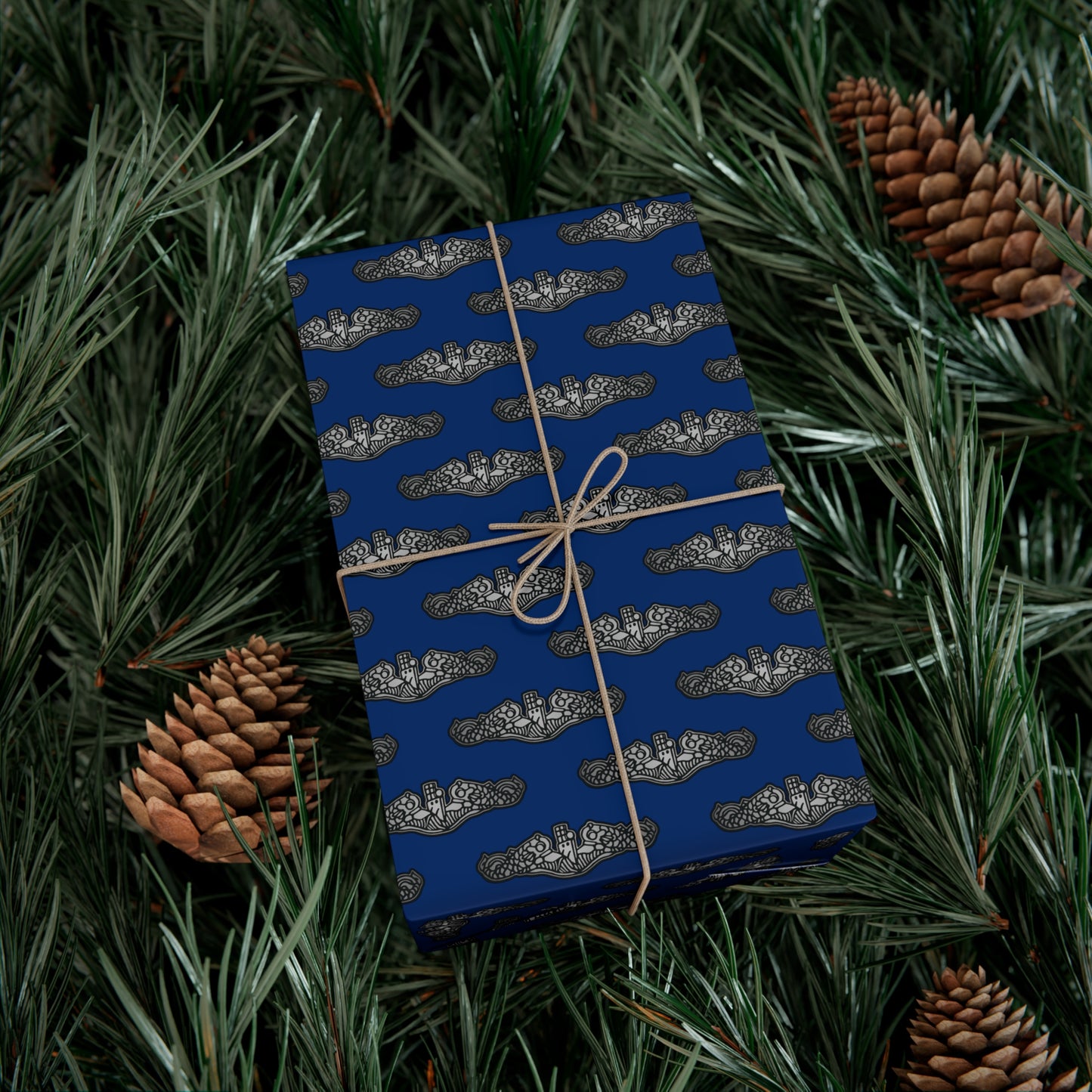 United States Navy Submarine Force Silver Dolphins Blue Gift Wrap Papers