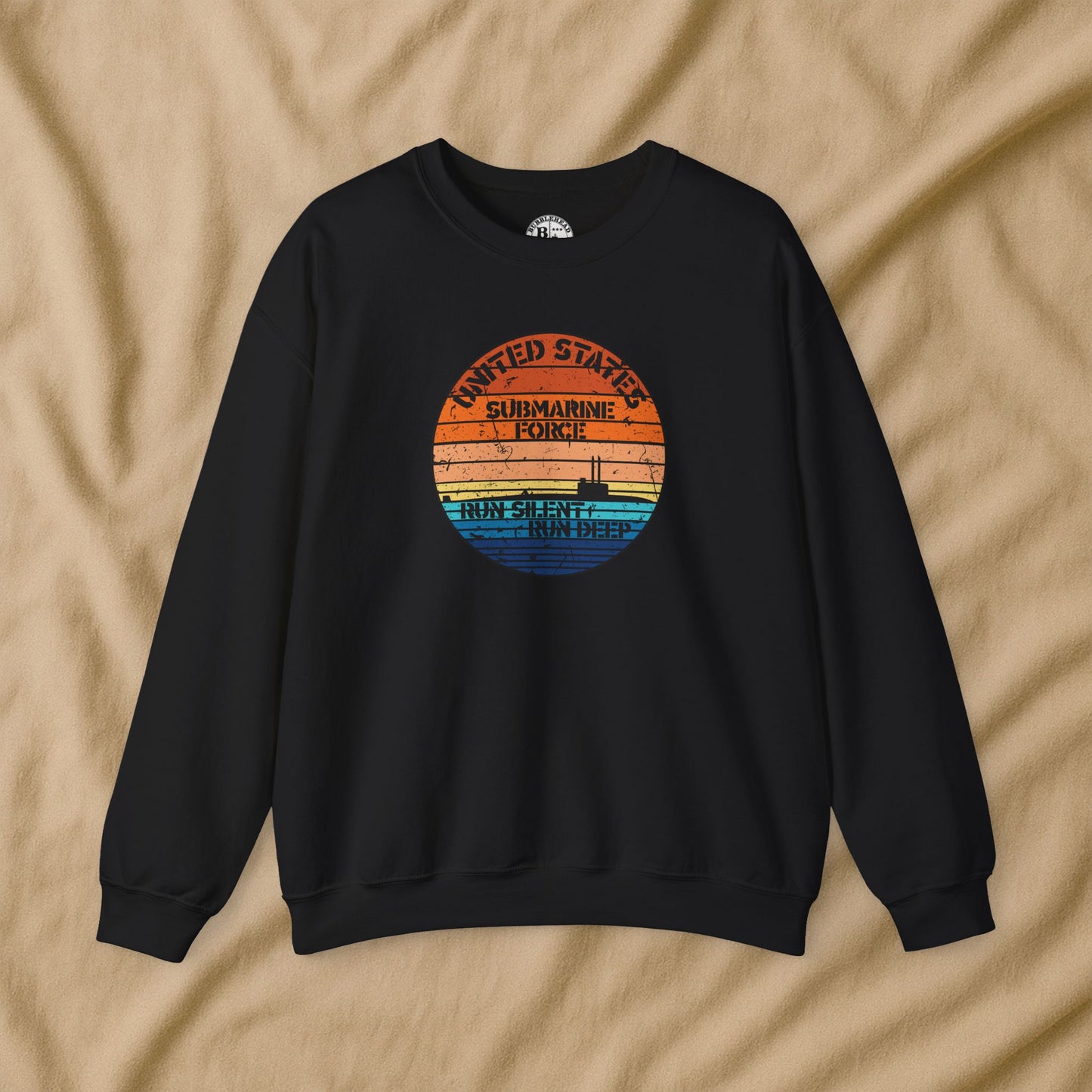 Sunset United States Navy Submarine Force Run Silent Deep Distressed Vintage Unisex Heavy Blend™ Crewneck Sweatshirt