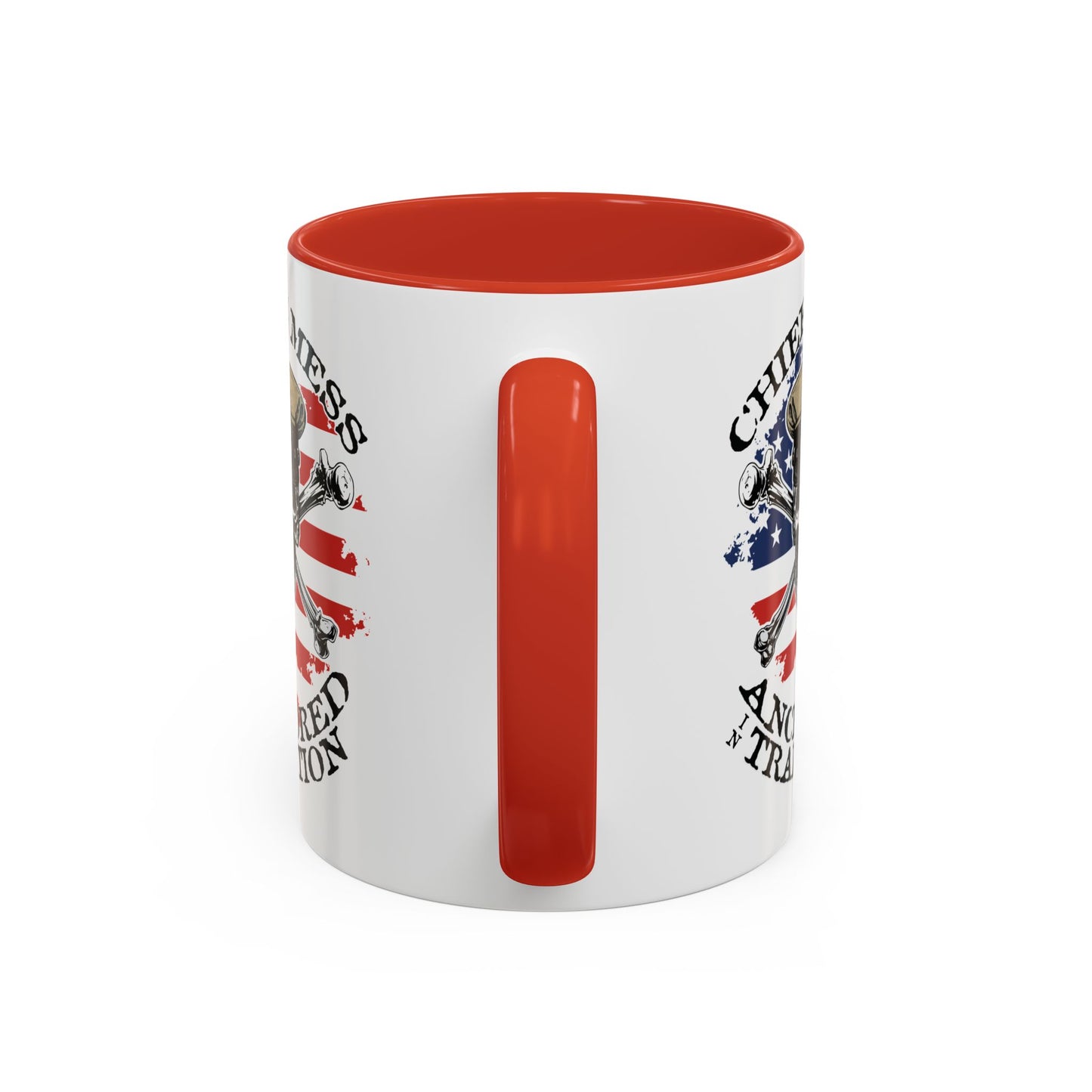 US Navy Chief's Mess Anchored Tradition CPO Sailor Skull with Distressed USA Flag Accent Coffee Mugs