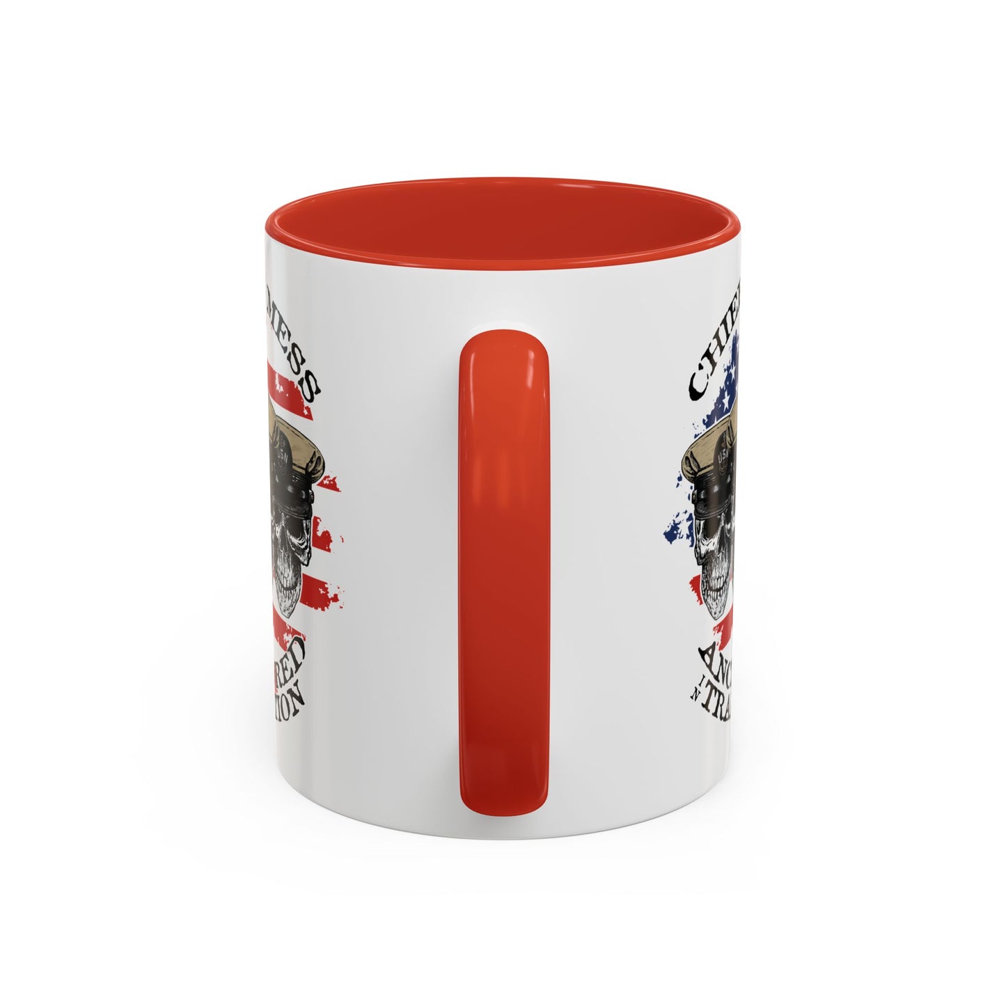 US Navy Chief's Mess Anchored Tradition CPO Sailor Skulls with Distressed USA Flag Accent Coffee Mugs
