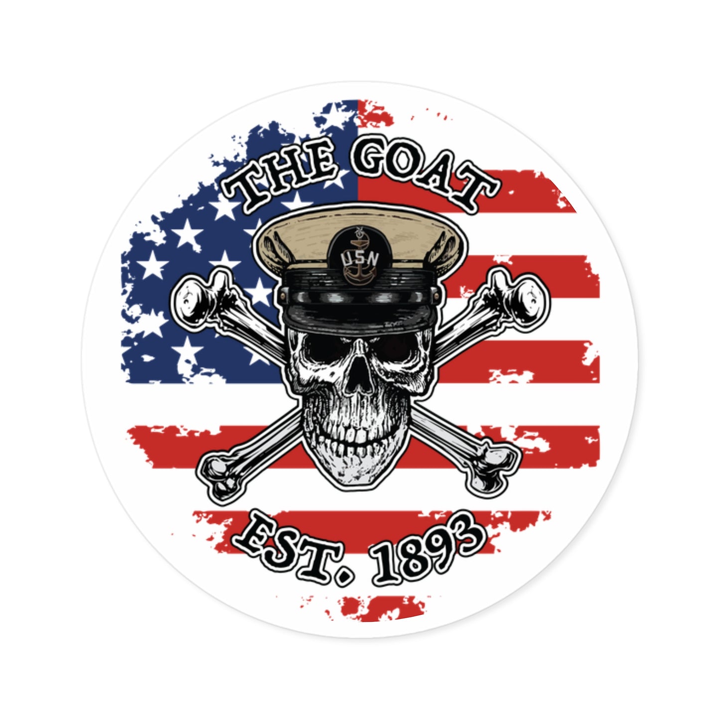 US Naval The Goat Senior Chief Skull & Crossbones Est. 1893 CPO Pride Military Veteran Round Sticker