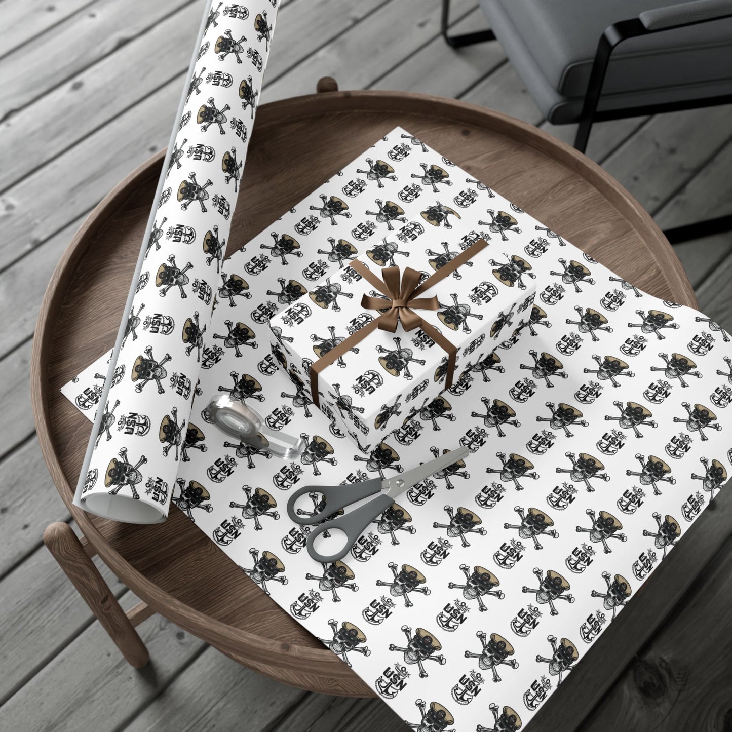 US Navy MCPO Master Chief Skull & Crossbones with Anchors White Gift Wrap Papers