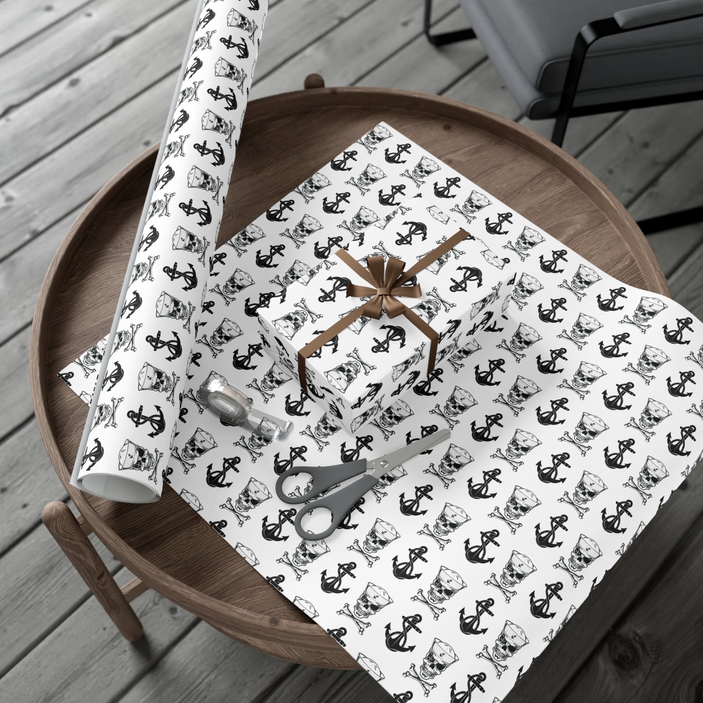 US Navy Sailor Skull Crossbones with Crosshairs and Anchors White Gift Wrap Papers