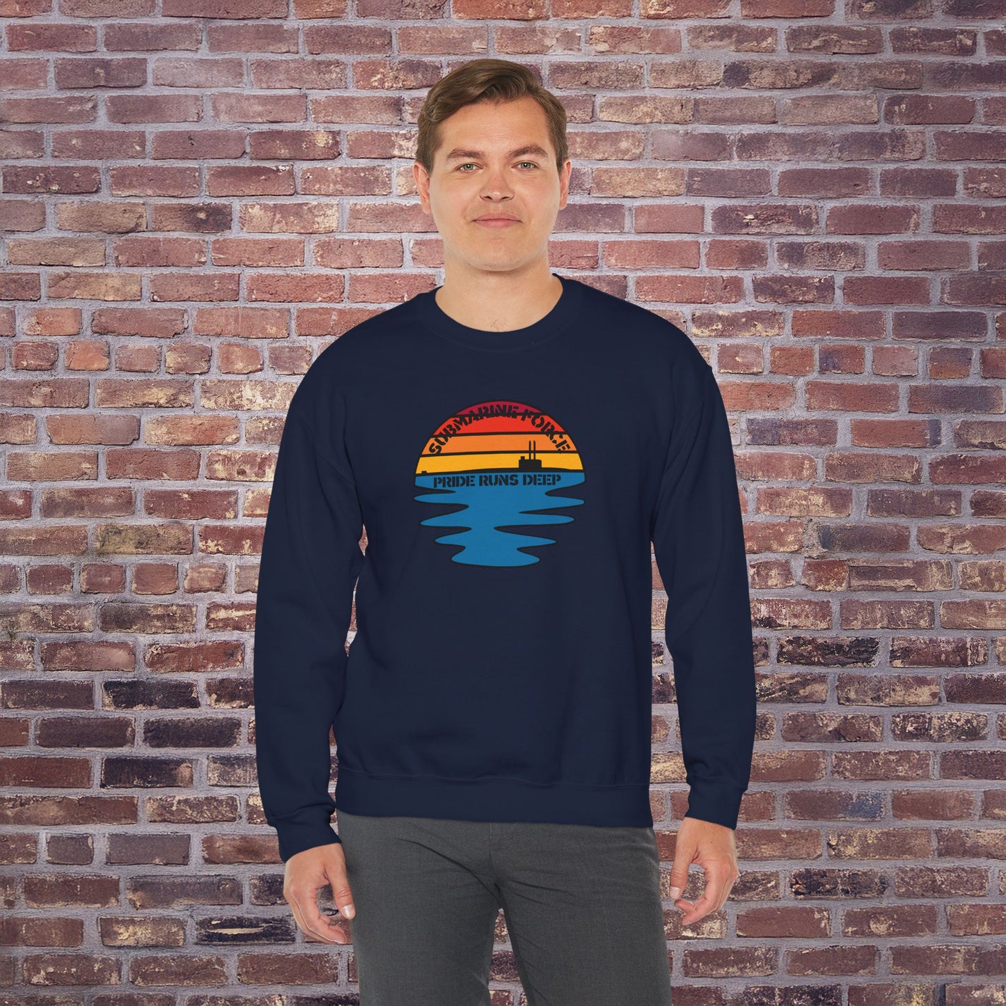 Sunset United States Navy Submarine Force Pride Runs Deep Vintage Mk2 Unisex Heavy Blend™ Crewneck Sweatshirt