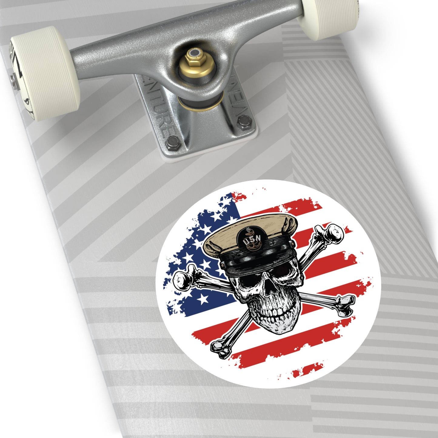 Naval Senior Chief SCPO Skull & Crossbones on American Flag Round Sticker