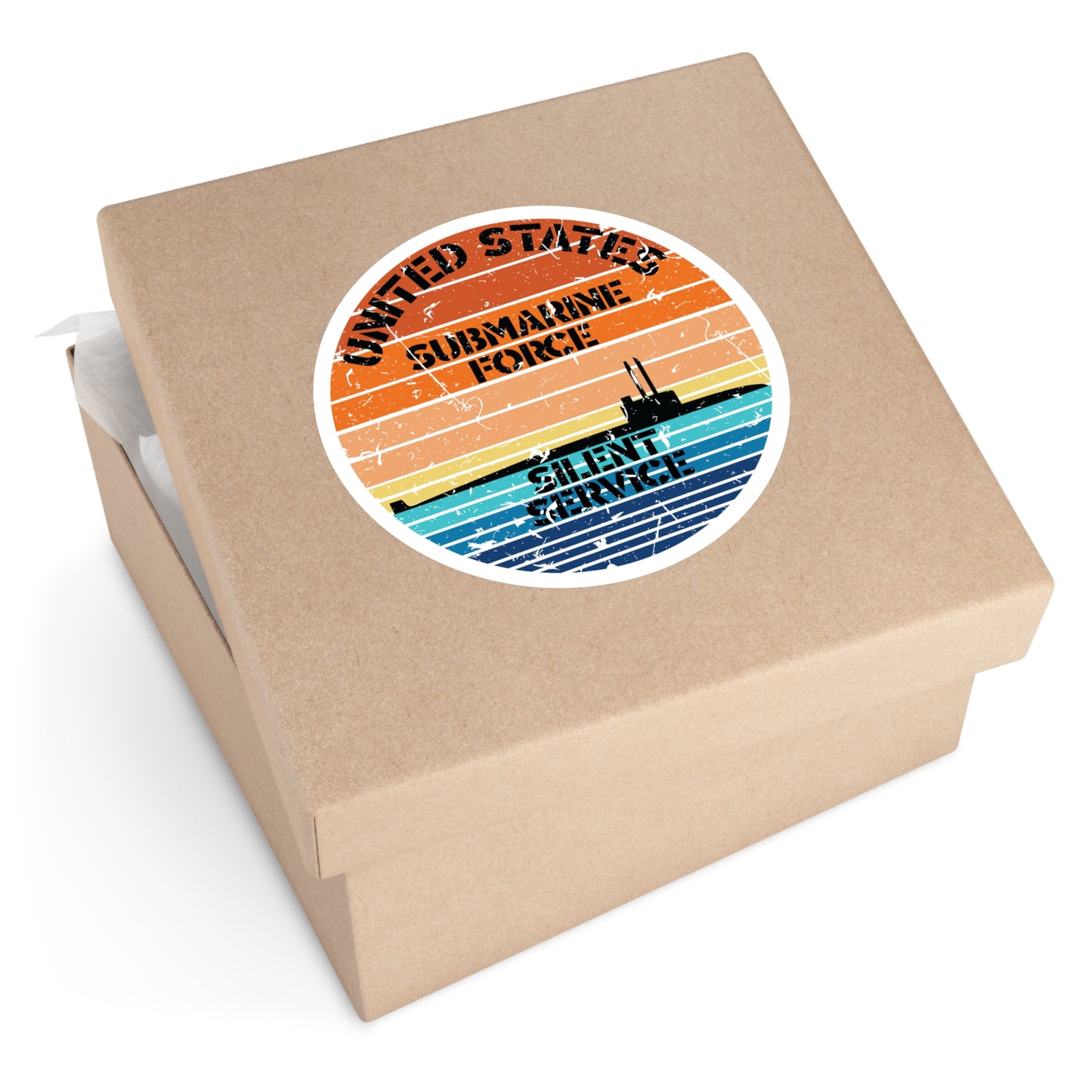 Sunset United States Submarine Force Silent Service Distressed Round Sticker