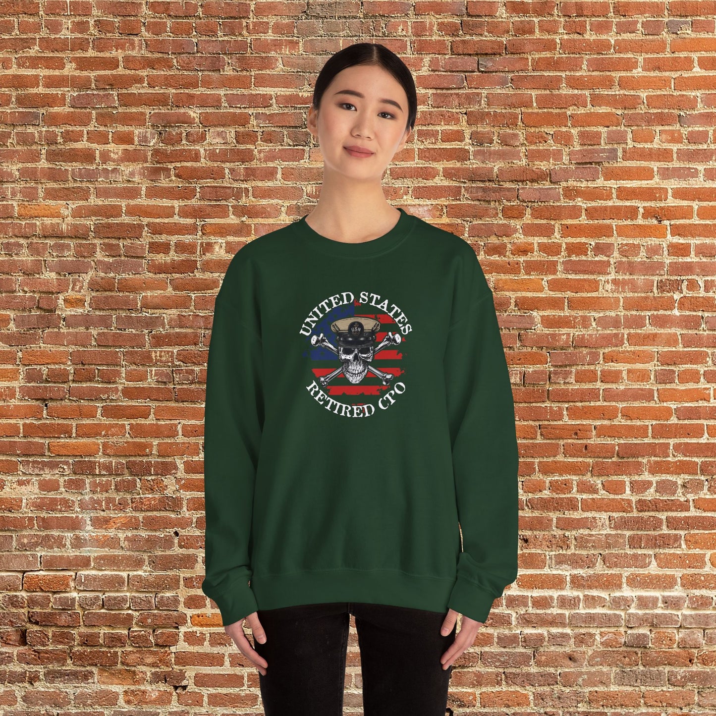 United States Retired CPO Skull Crossbones Chief Sailor on Distressed American Unisex Heavy Blend™ Crewneck Sweatshirt