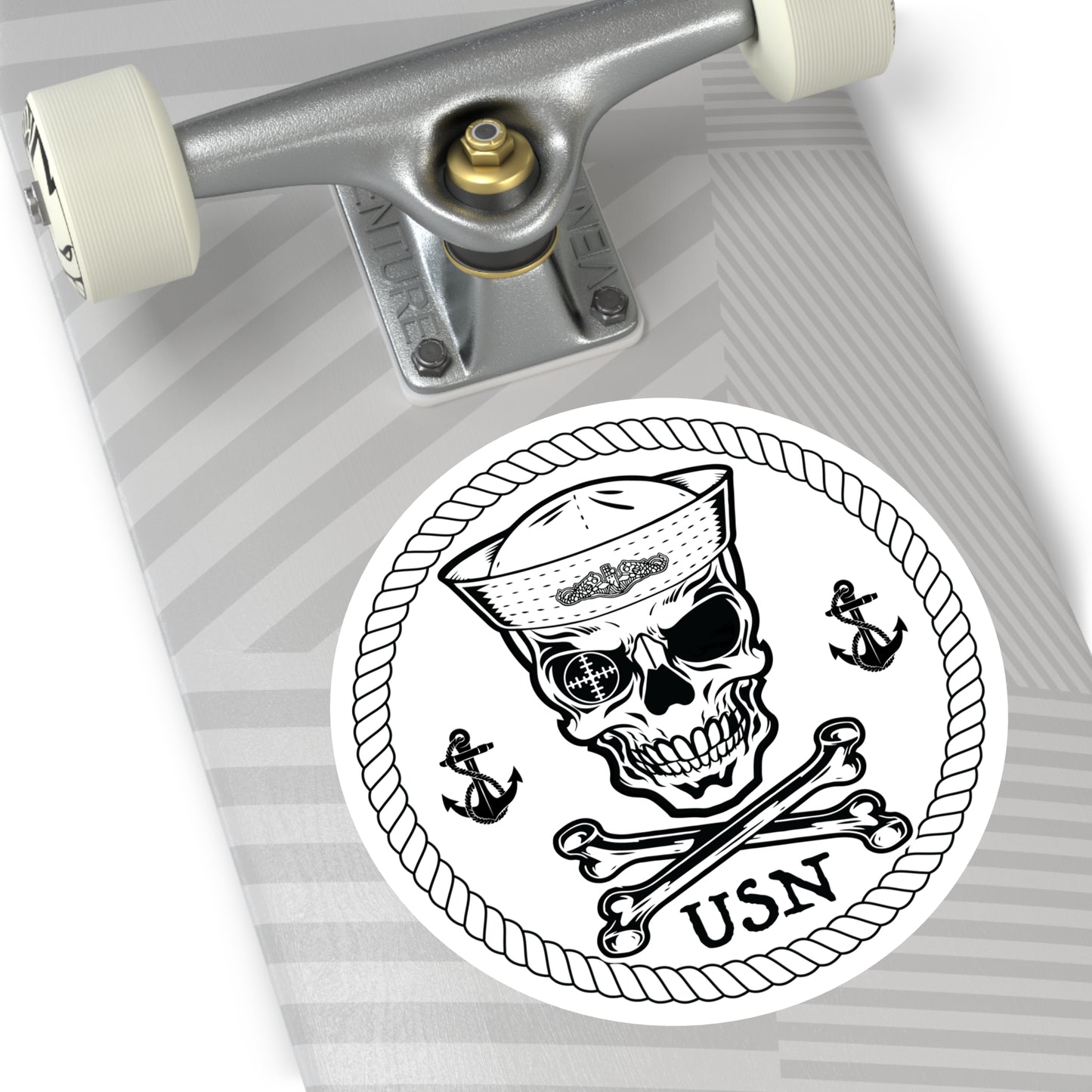 Submarine Force Skull Crossbones Sailor with Dolphins and Anchors Round Stickers