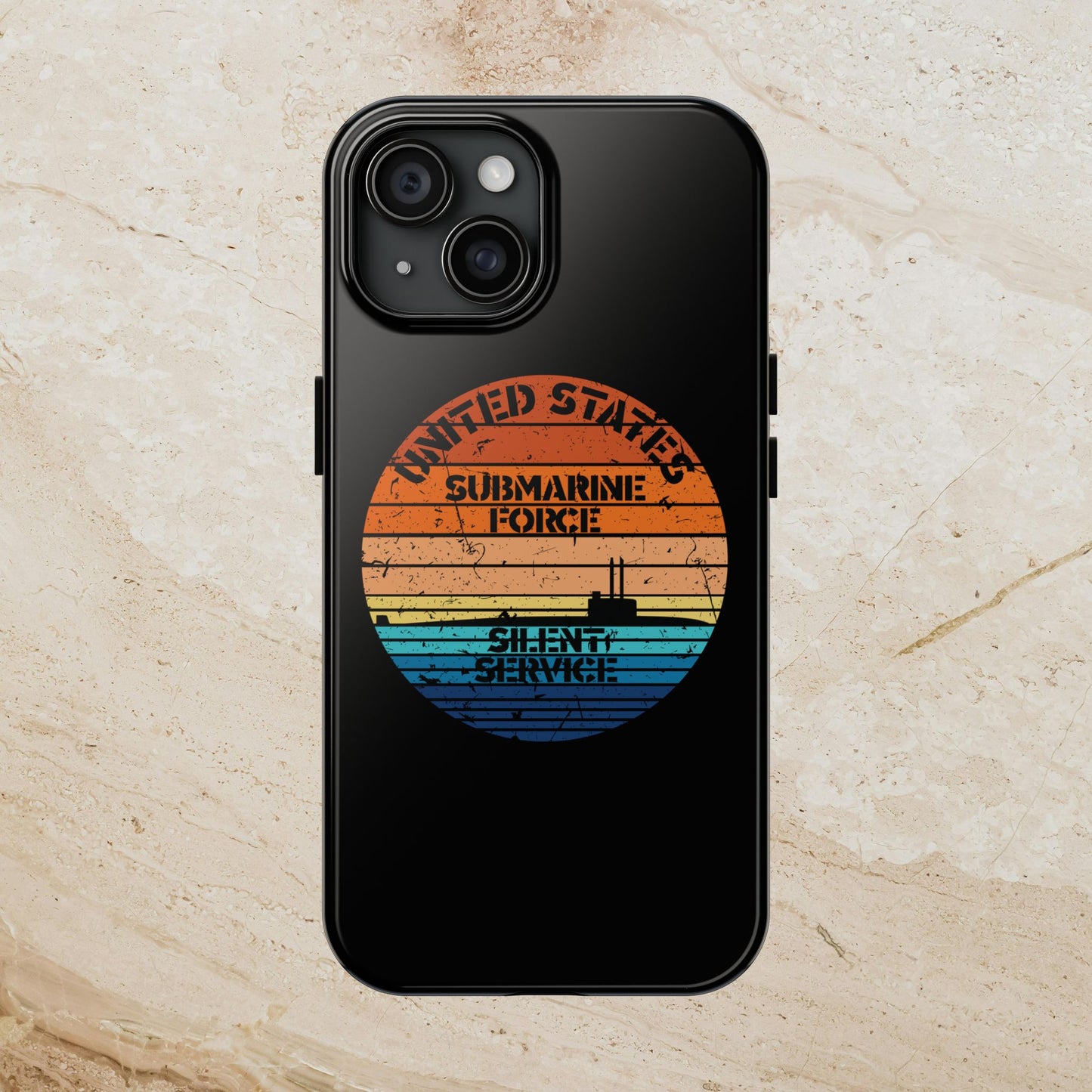 Sunset United States Submarine Force Silent Service Distressed Black Tough iPhone Case