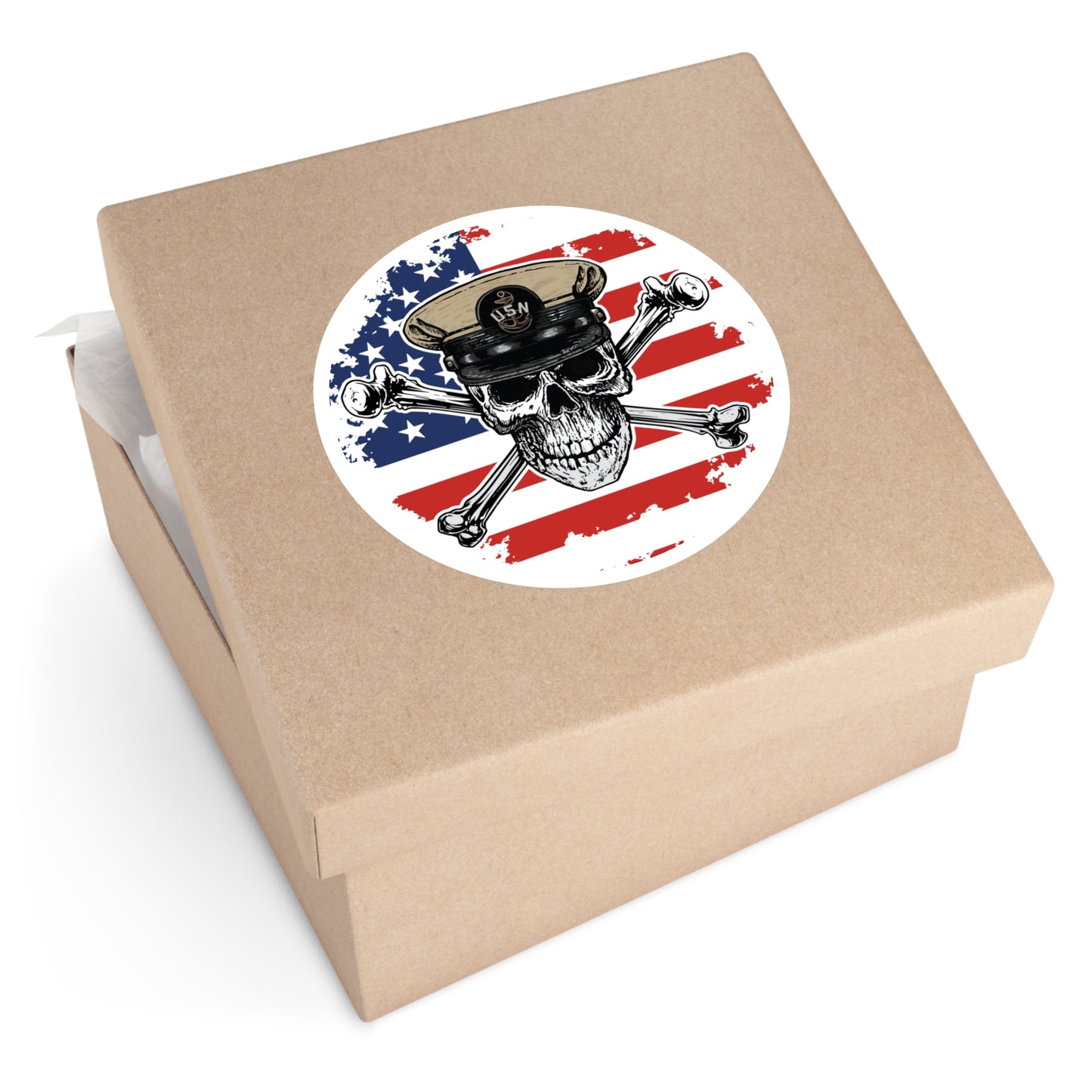 Naval Chief CPO Skull & Crossbones on American Flag Round Sticker