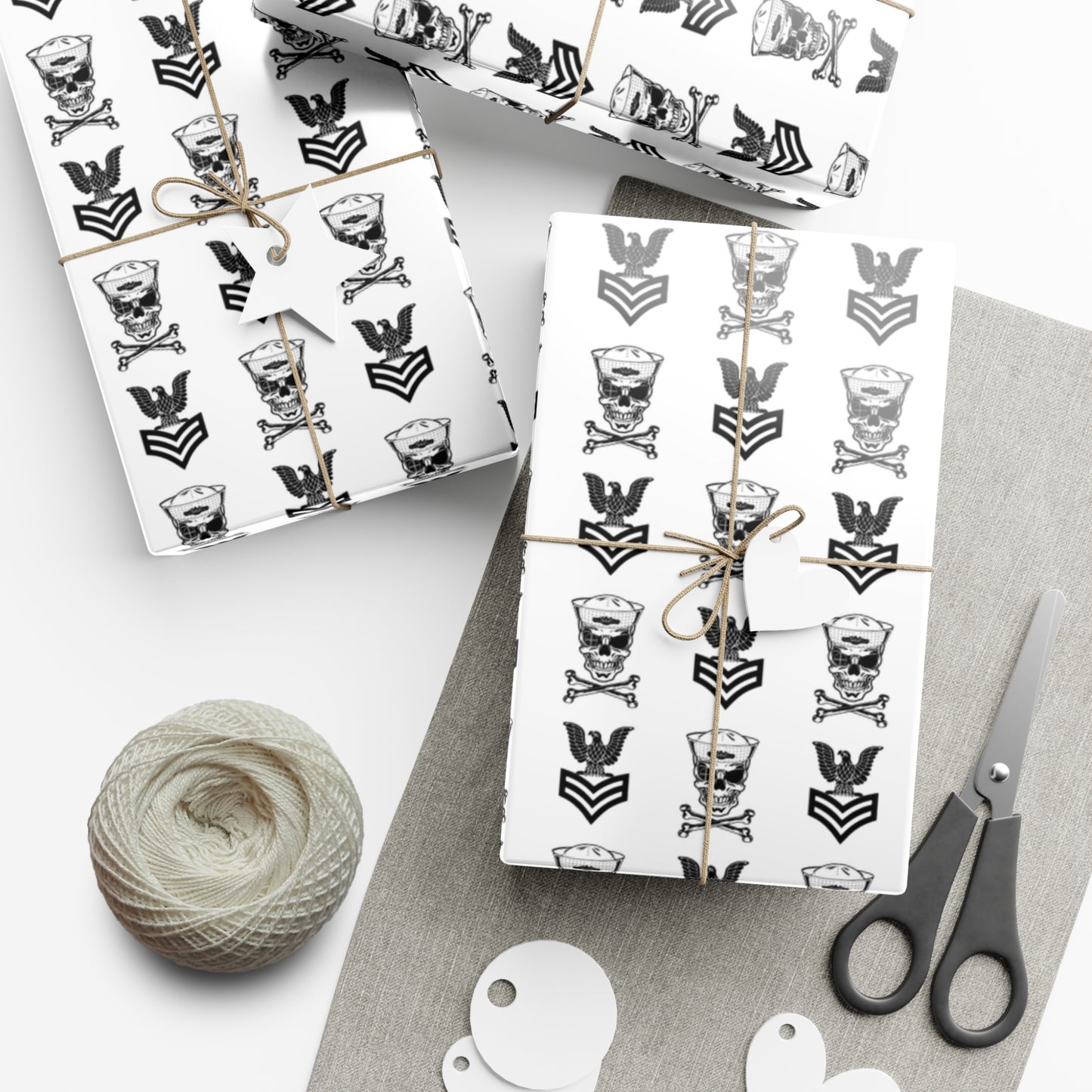 United States Navy FCPO Skull Crossbones First Class Sailor with Submarine Dolphins White Gift Wrap Papers