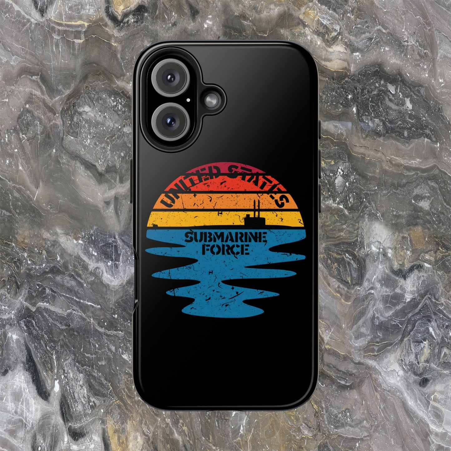 Sunset United States Submarine Force Half Moon Distressed Black Tough iPhone Case