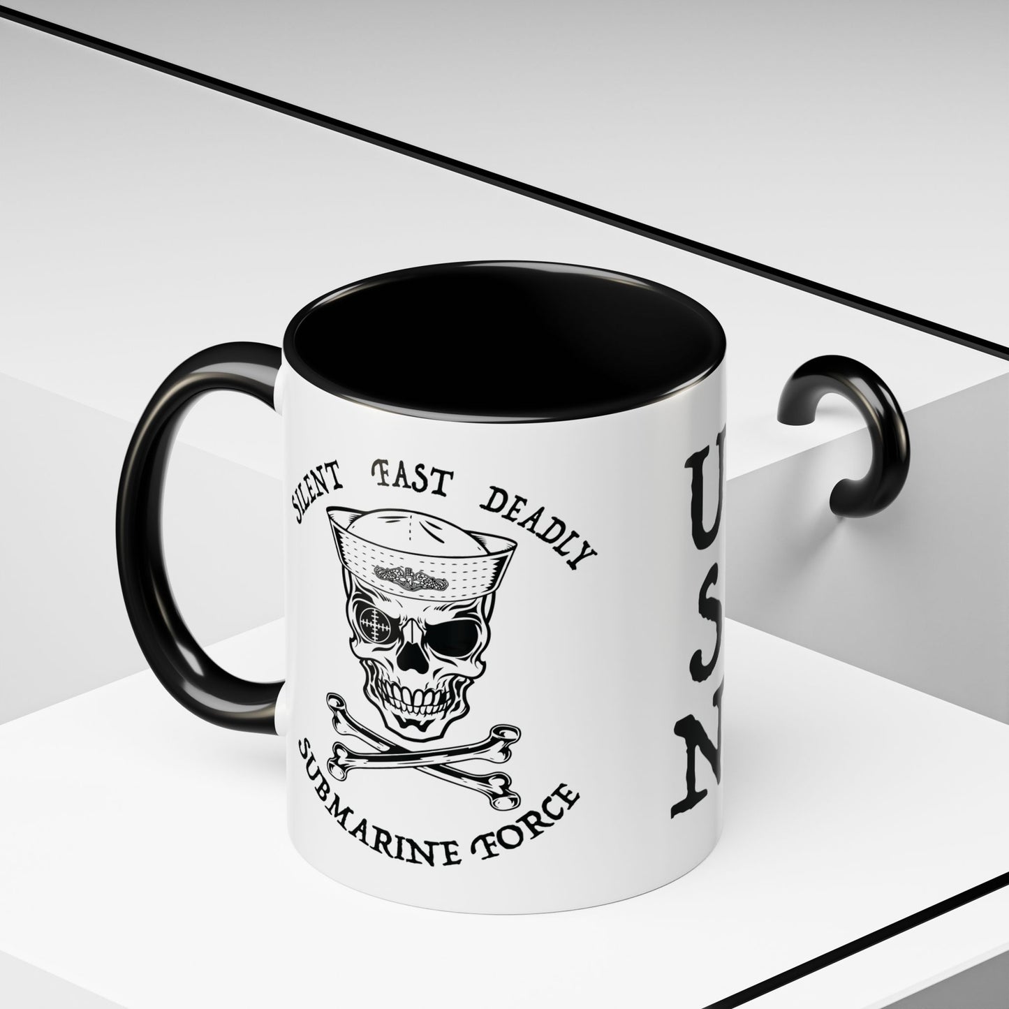 USN Submarine Force Silent Fast Deadly Skull & Crossbones Sailor Accent Coffee Mugs