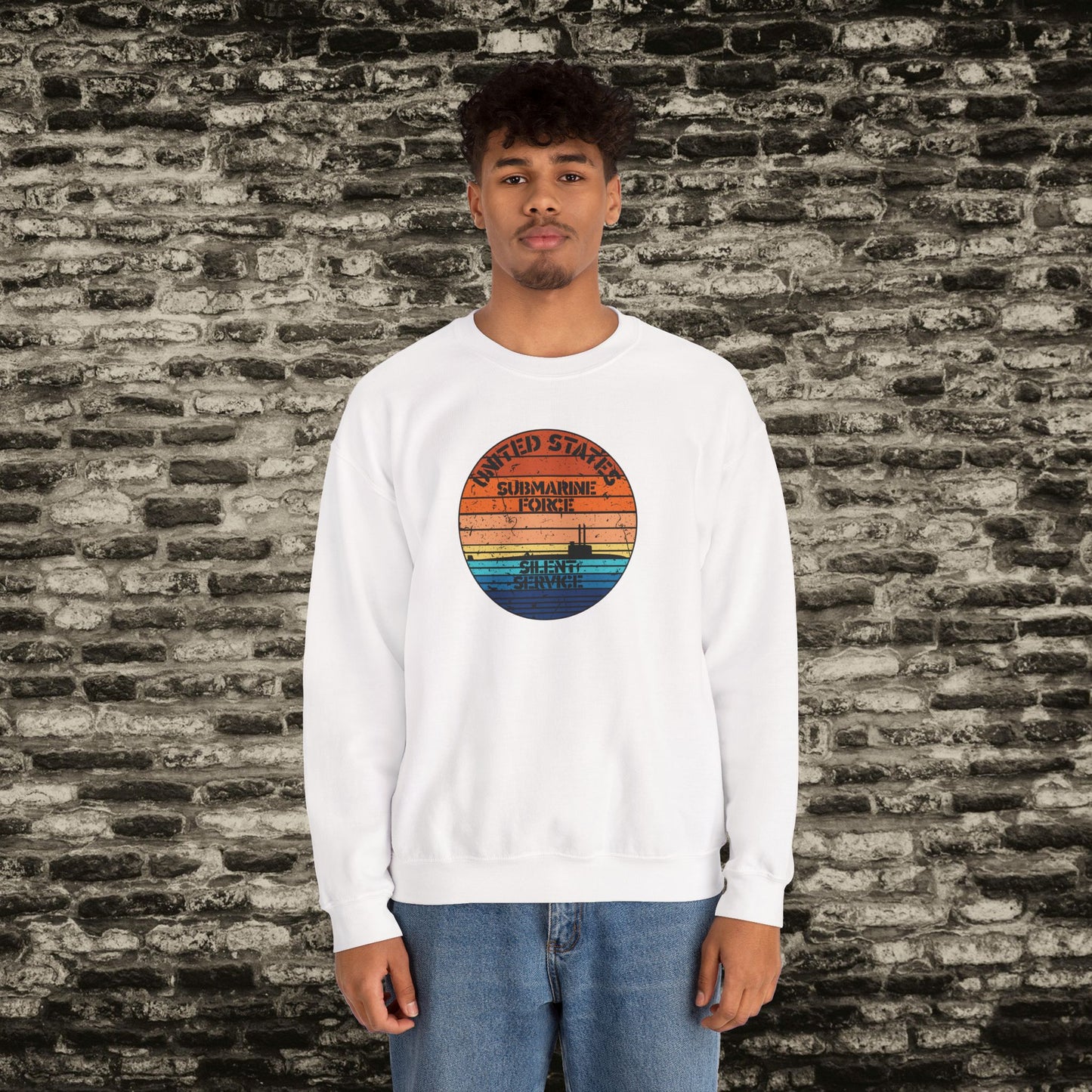 Sunset United States Navy Submarine Force Silent Service Distressed Vintage Unisex Heavy Blend™ Crewneck Sweatshirt