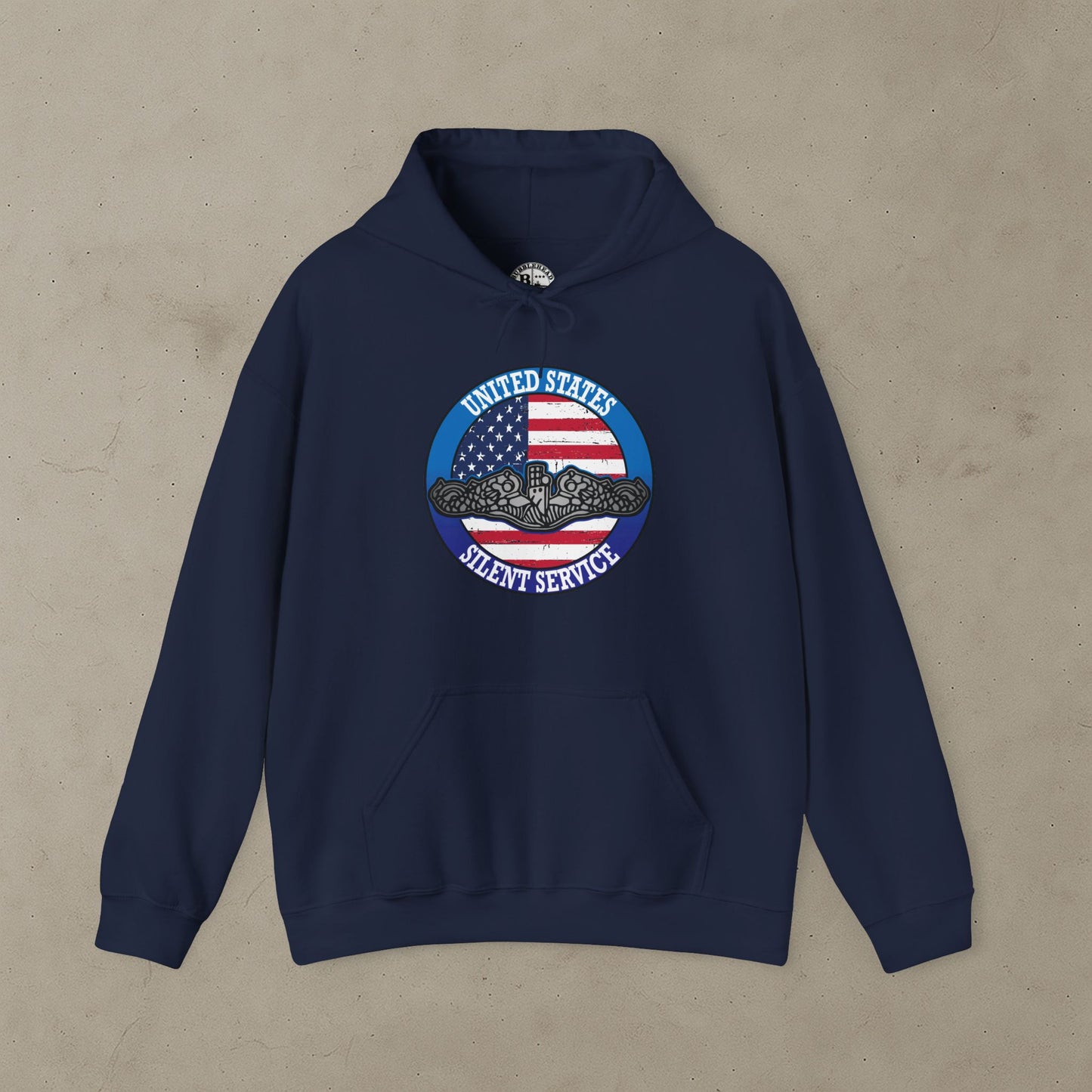 United States Silent Service Submarine Dolphins on Distressed American Flag Unisex Heavy Blend™ Hooded Sweatshirt