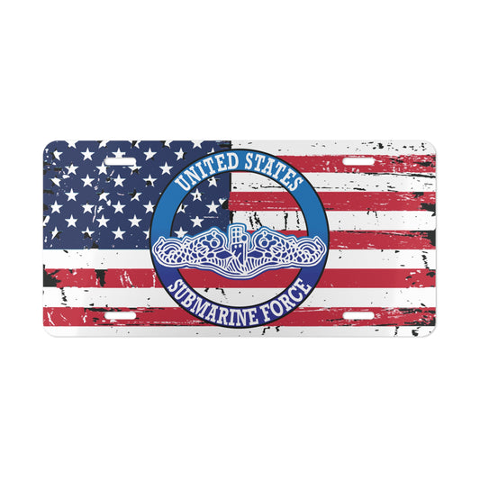 United States Navy Submarine Force Silent Service with White Dolphins Distressed American Flag Vanity License Plate