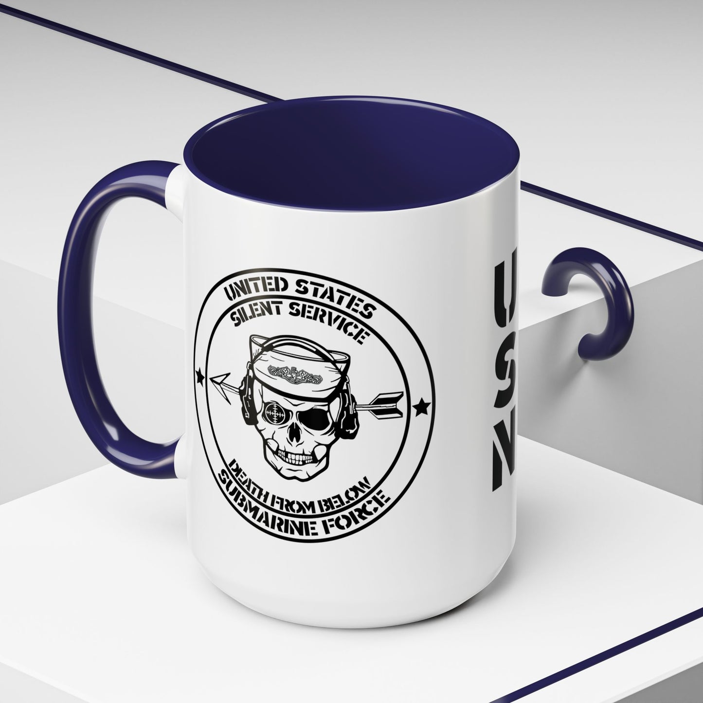 US Navy Submarine Force Silent Service Death From Below Sailor Skull Accent Coffee Mug